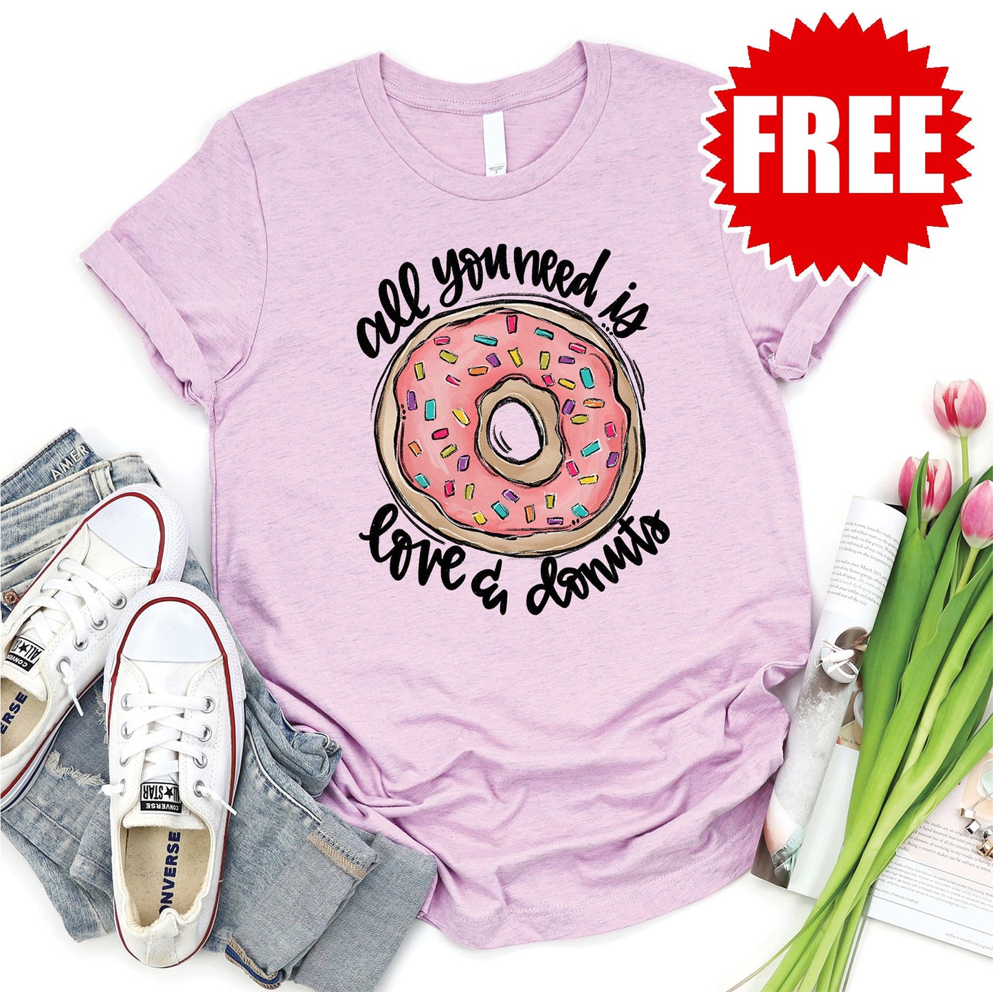 Love and Donuts Tee - Heather Lilac - 0