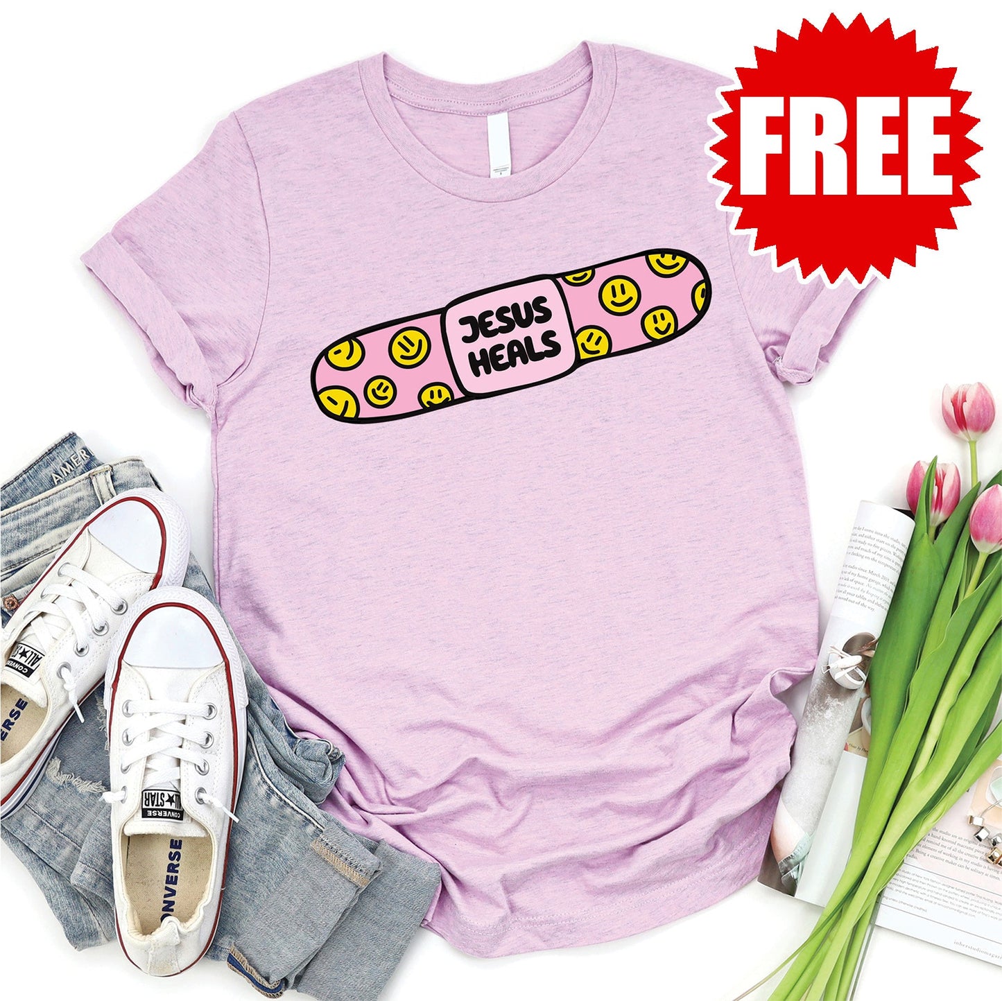 Jesus Heals Tee - Heather Lilac - 0