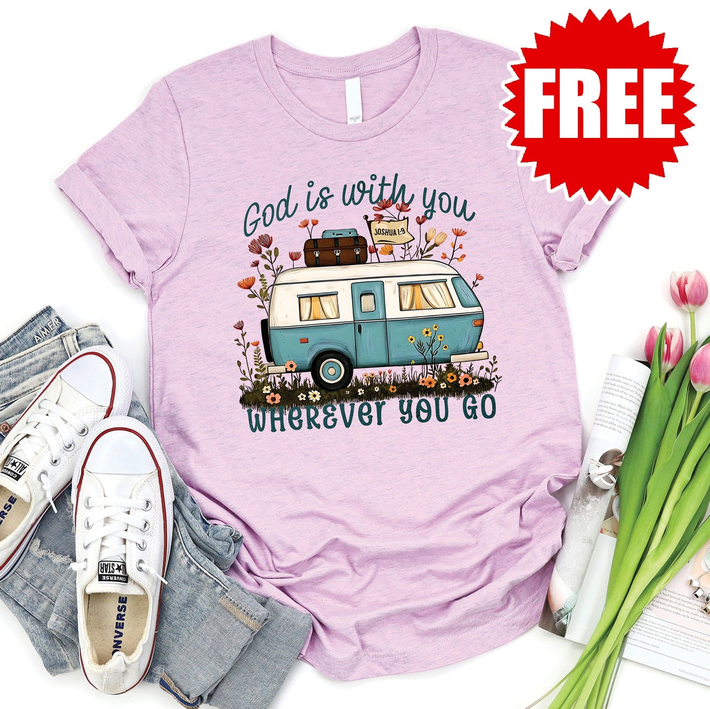 God is with you Camper Tee - Heather Lilac - 0