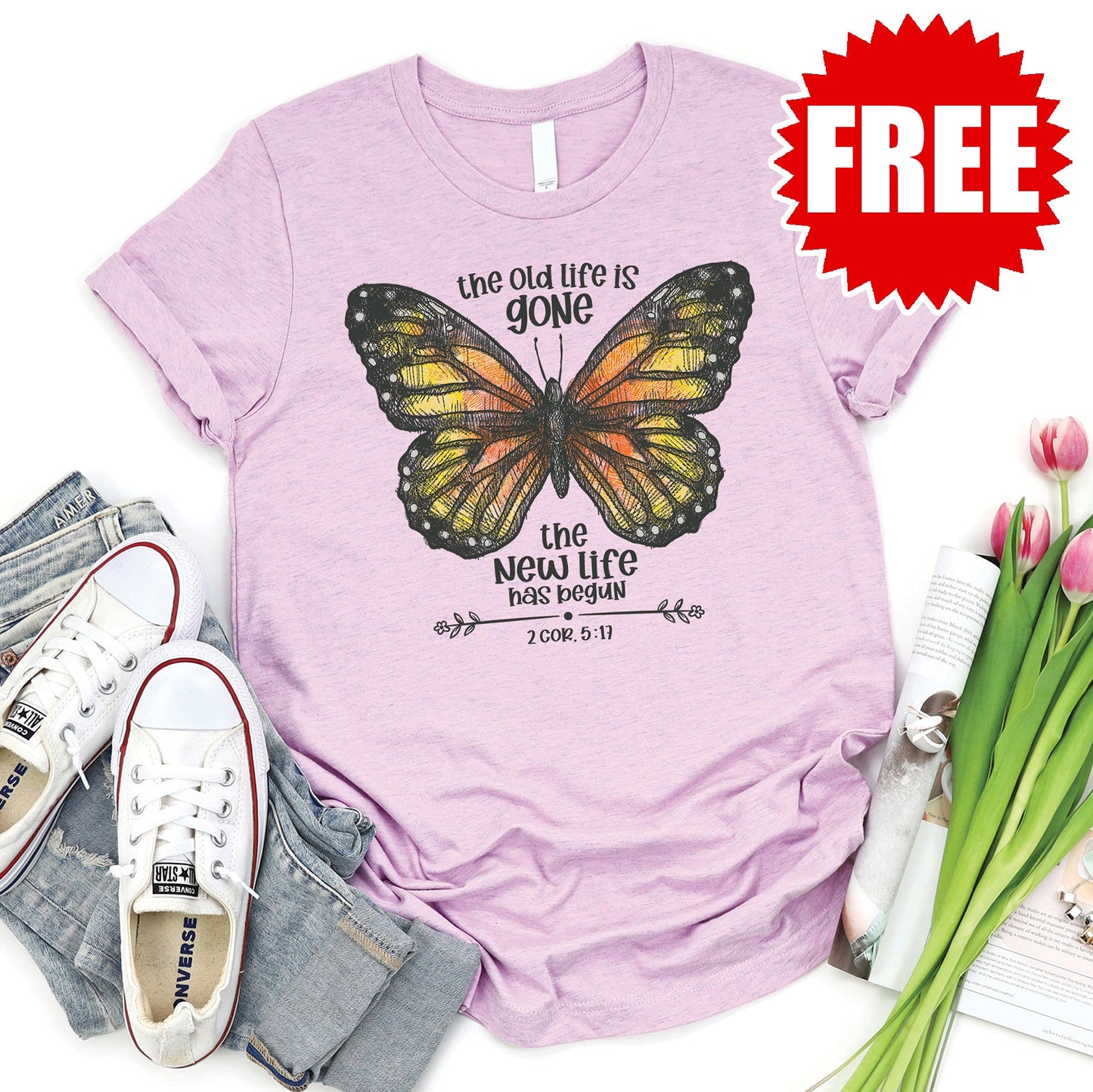 New Life Butterfly Tee - Heather Lilac - 0