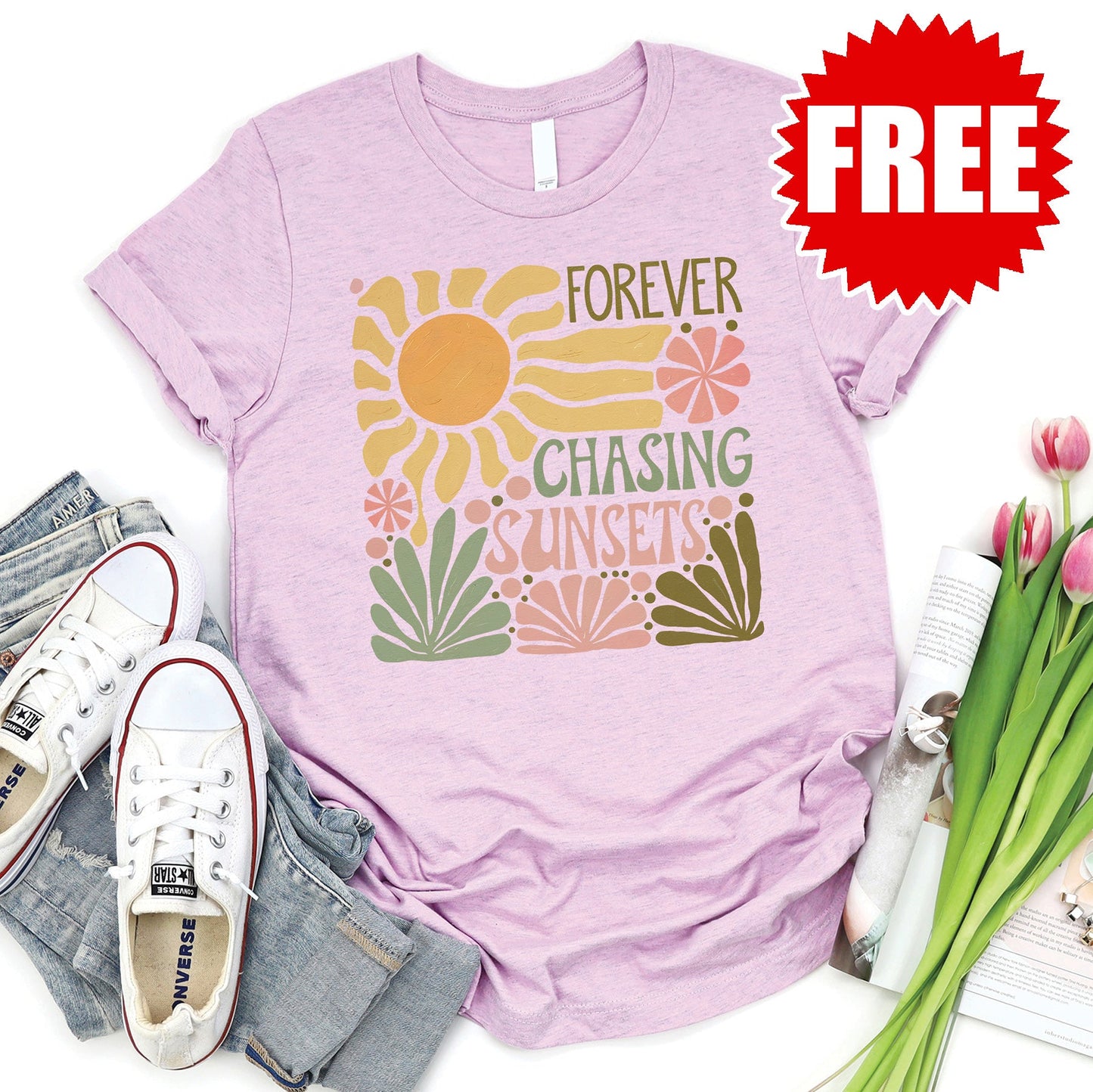 Forever Chasing Sunsets Tee - Heather Lilac - 0