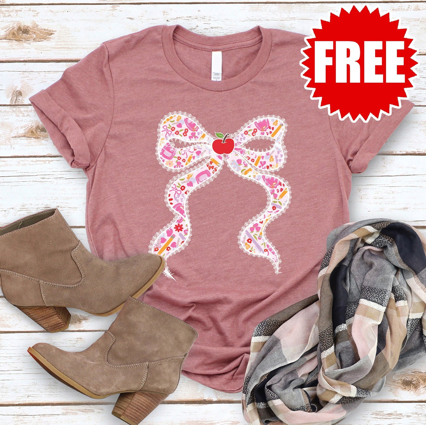 Pink Bow Tee - Heather Mauve - 0