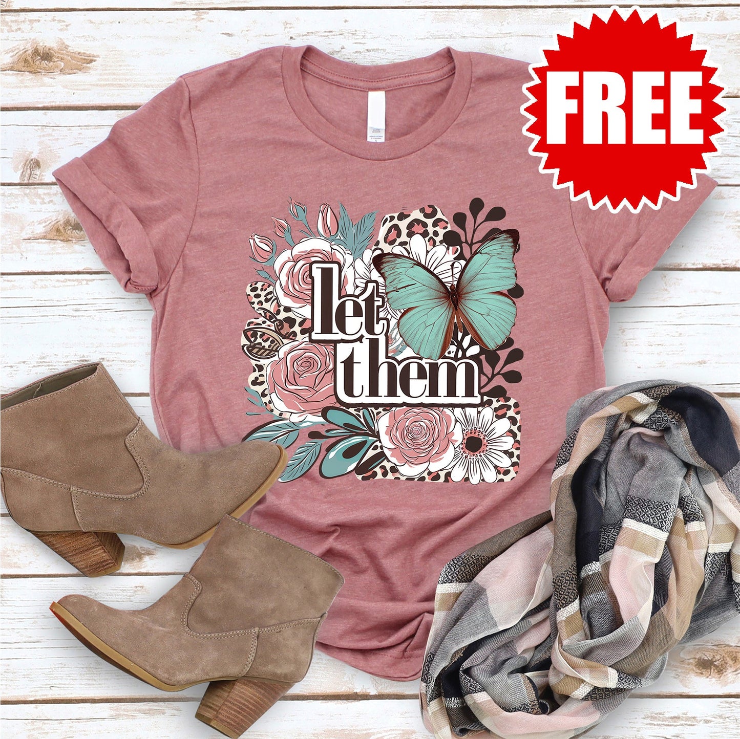 Let Them Butterfly Tee - Heather Mauve - 0