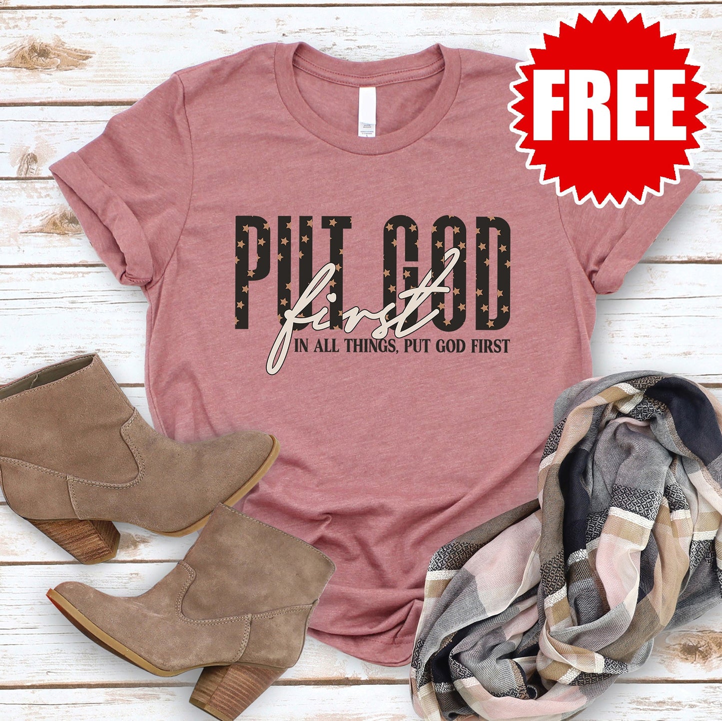 Put God First Tee - Heather Mauve - 0