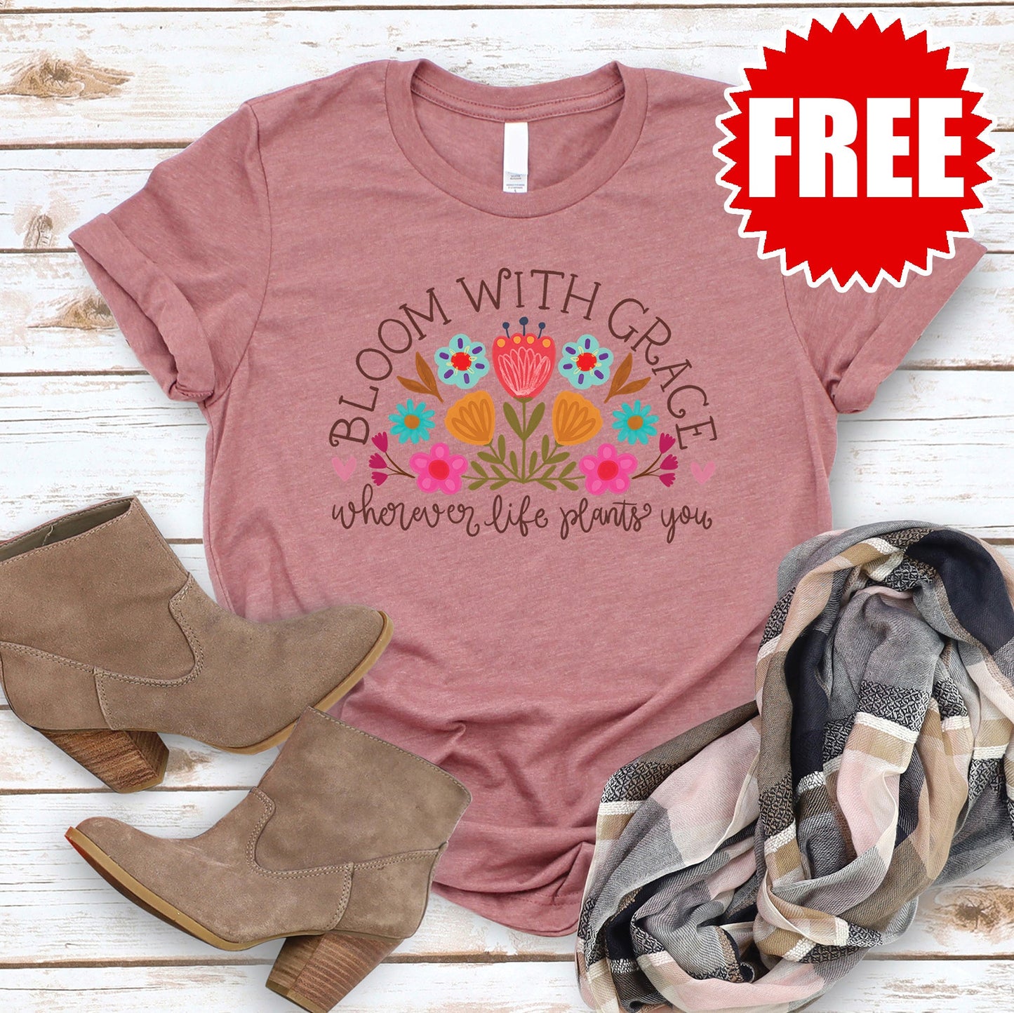 Bloom With Grace Tee - Heather Mauve - 0