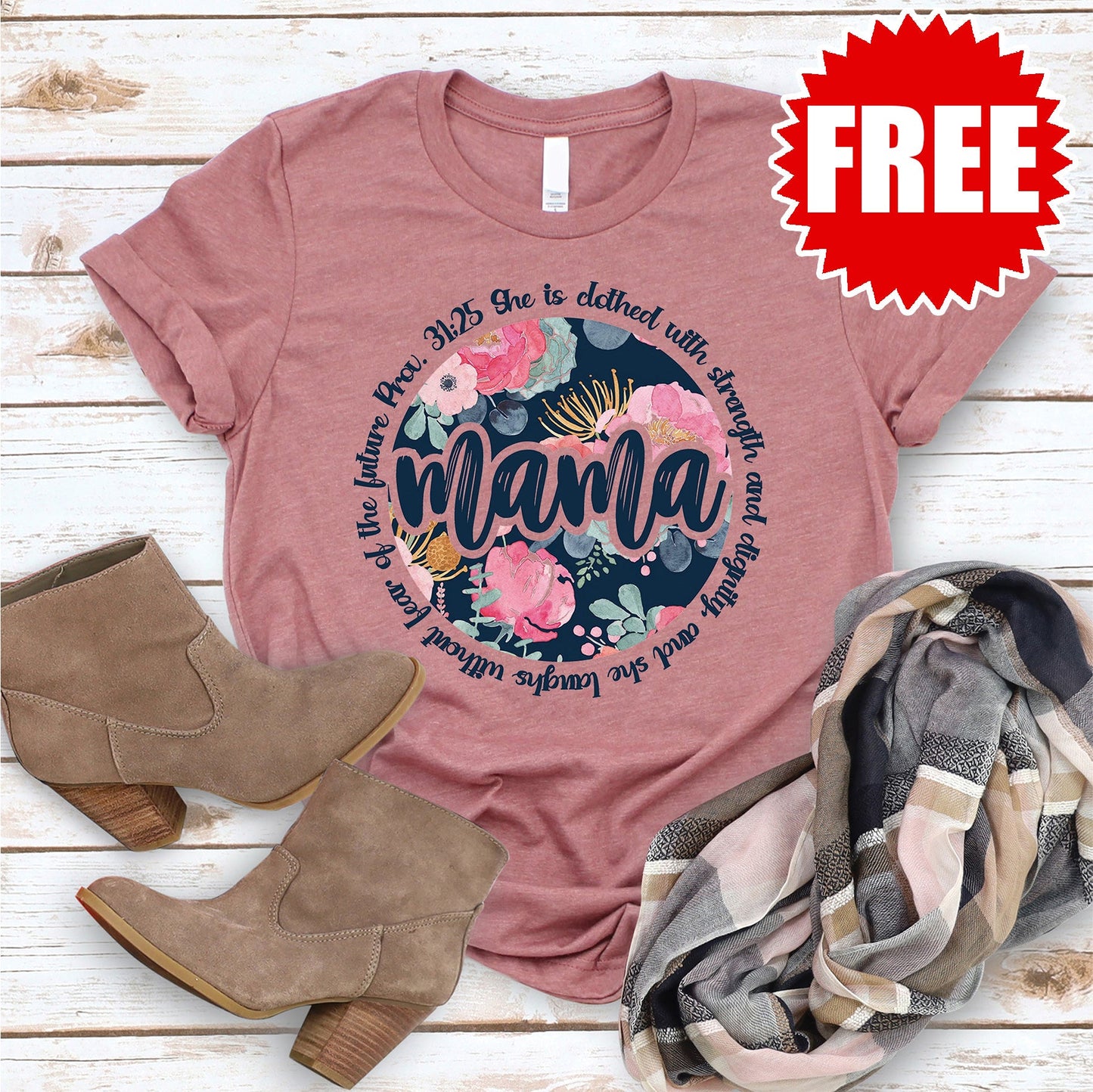 Mama She is Clothed in Strength and Dignity Tee - Heather Mauve Style001