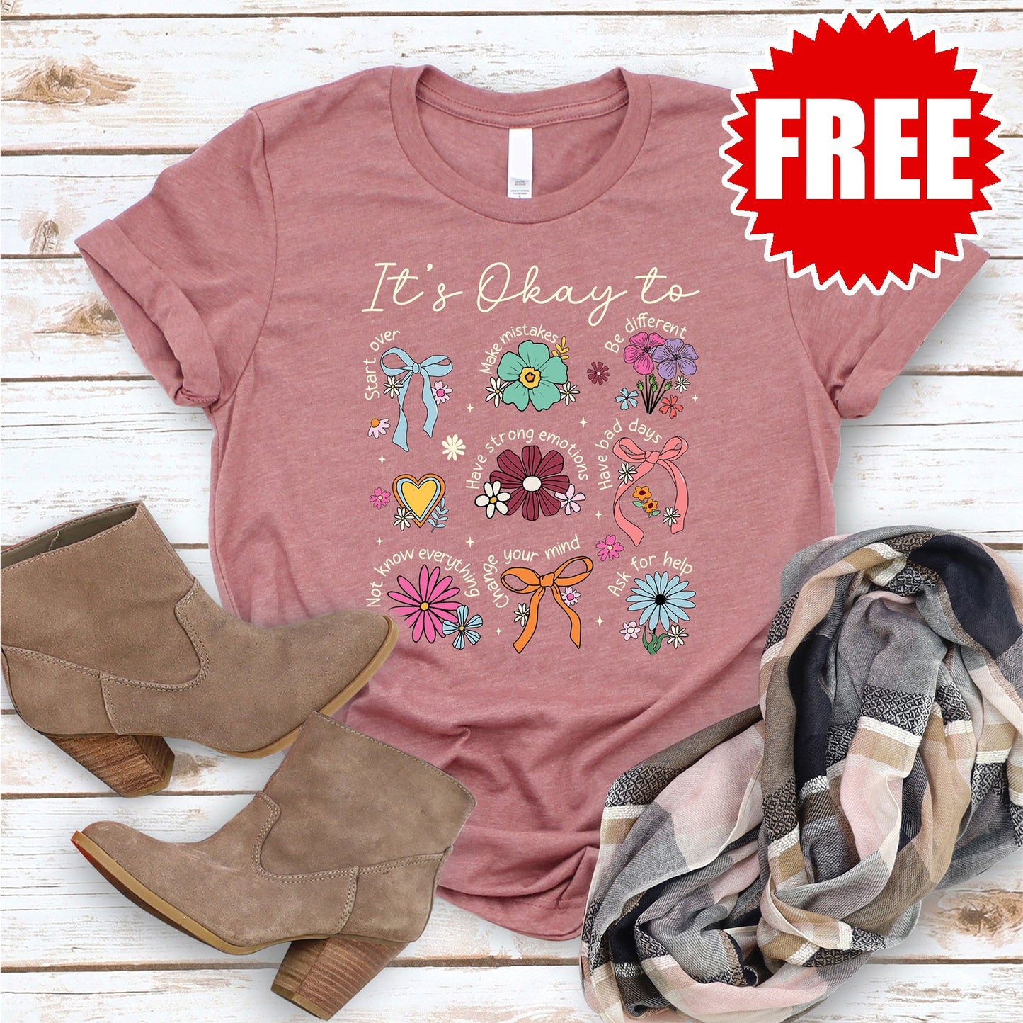 It's Okay Tee - Heather Mauve - FREE