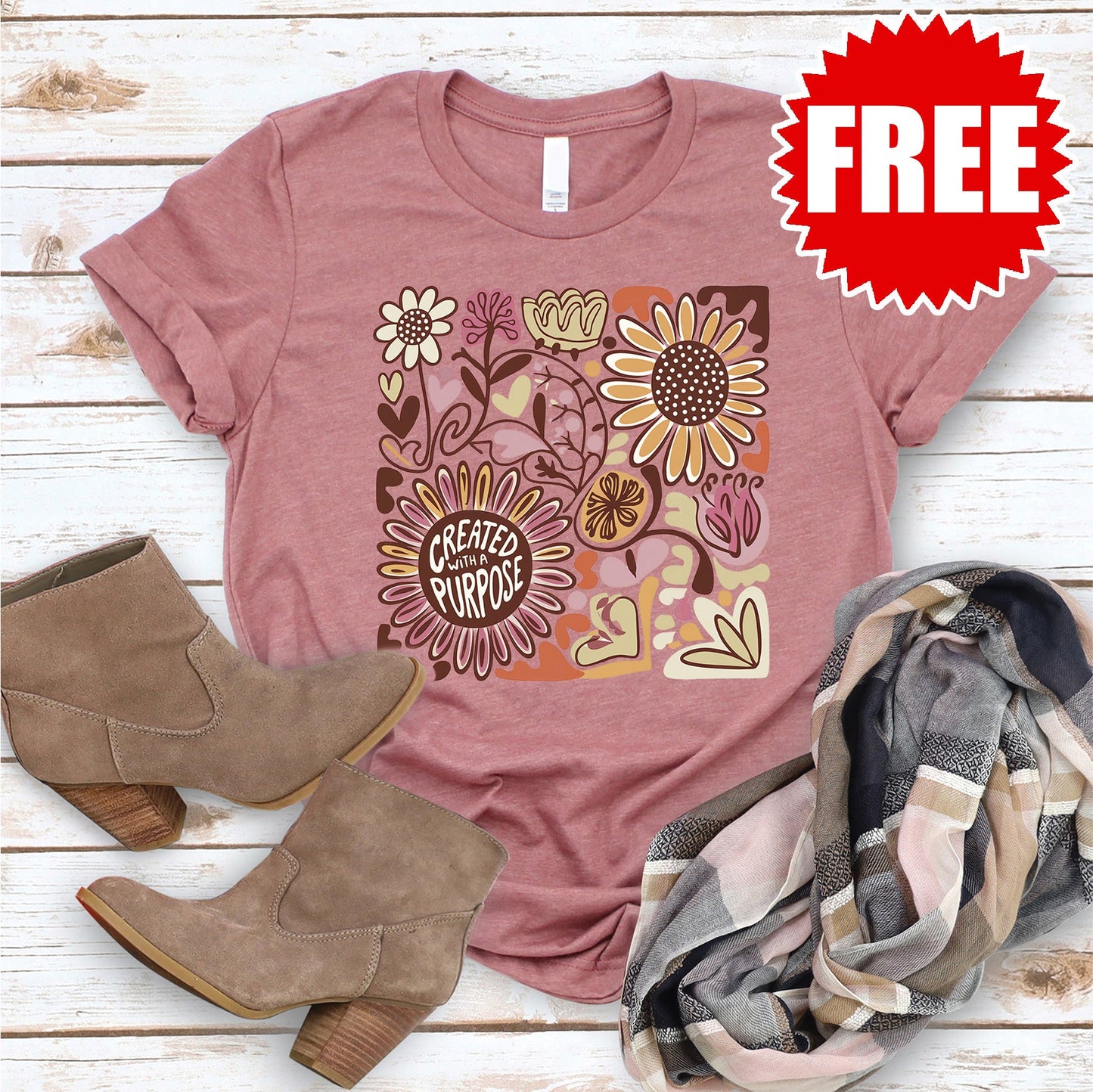 Created with a Purpose Tee - Heather Mauve - 0