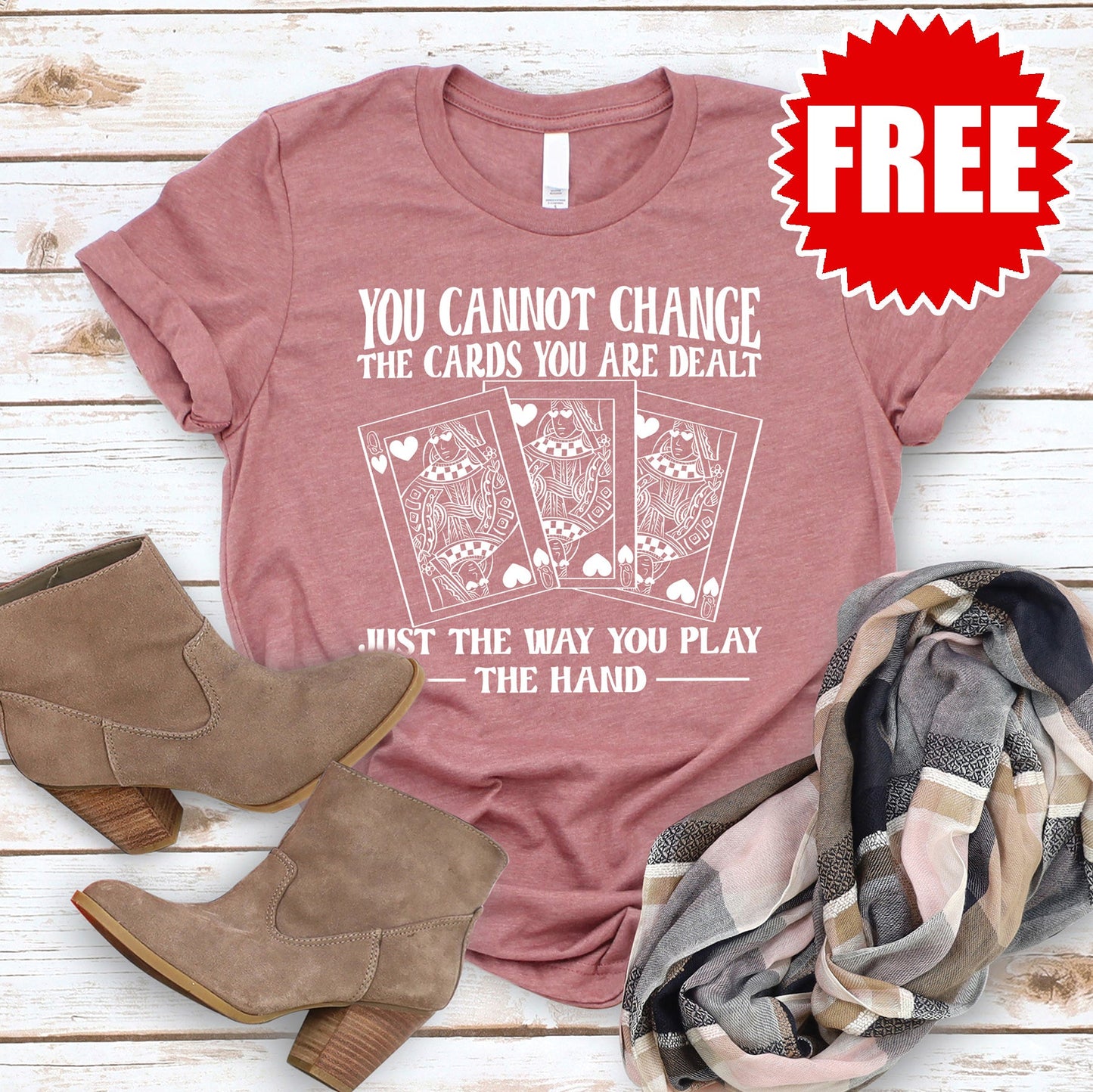 Play the Hand Tee - Heather Mauve Style001