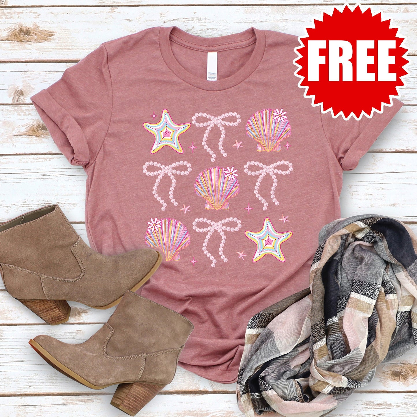 Shells and Ribbons Tee - Heather Mauve - 0