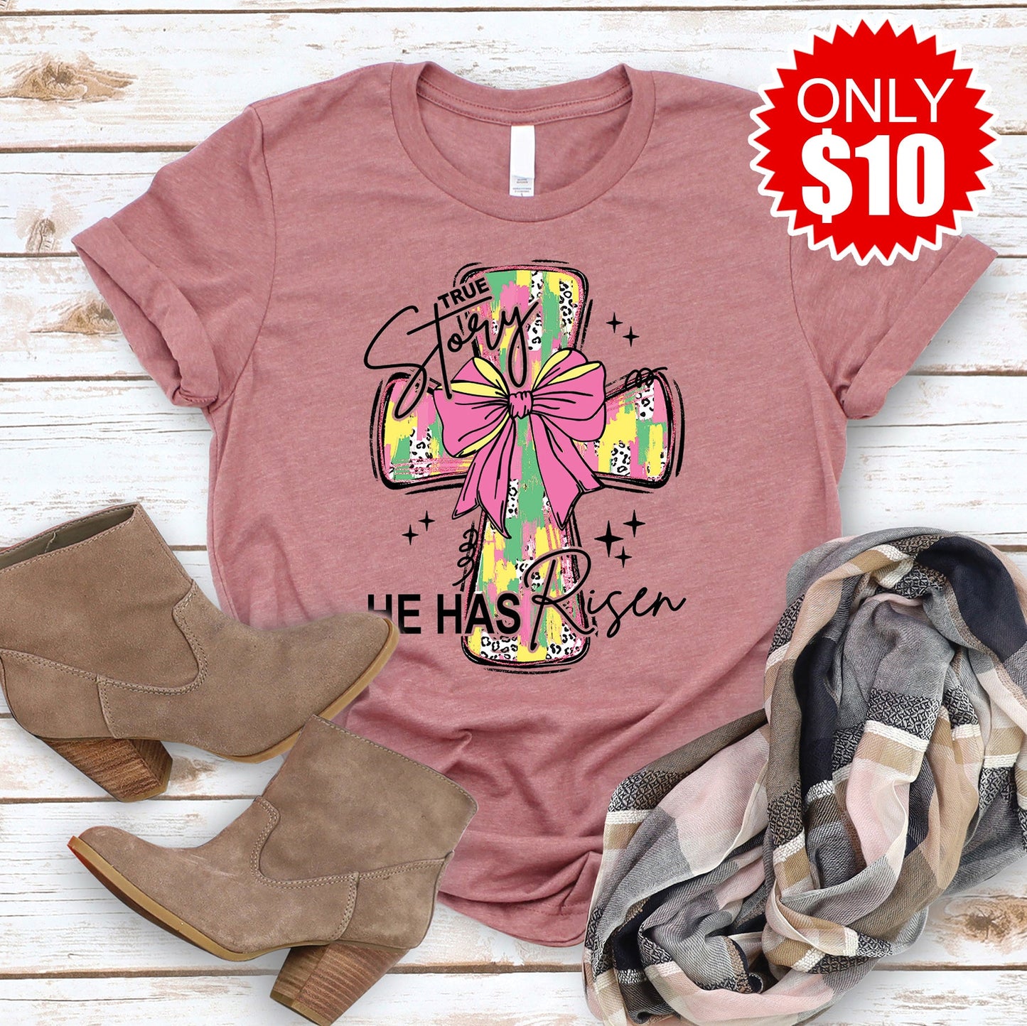True Story He Has Risen Tee - Heather Mauve