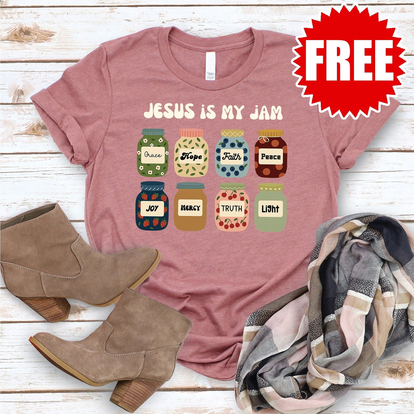 Jesus is my Jam Tee - Heather Mauve - 0