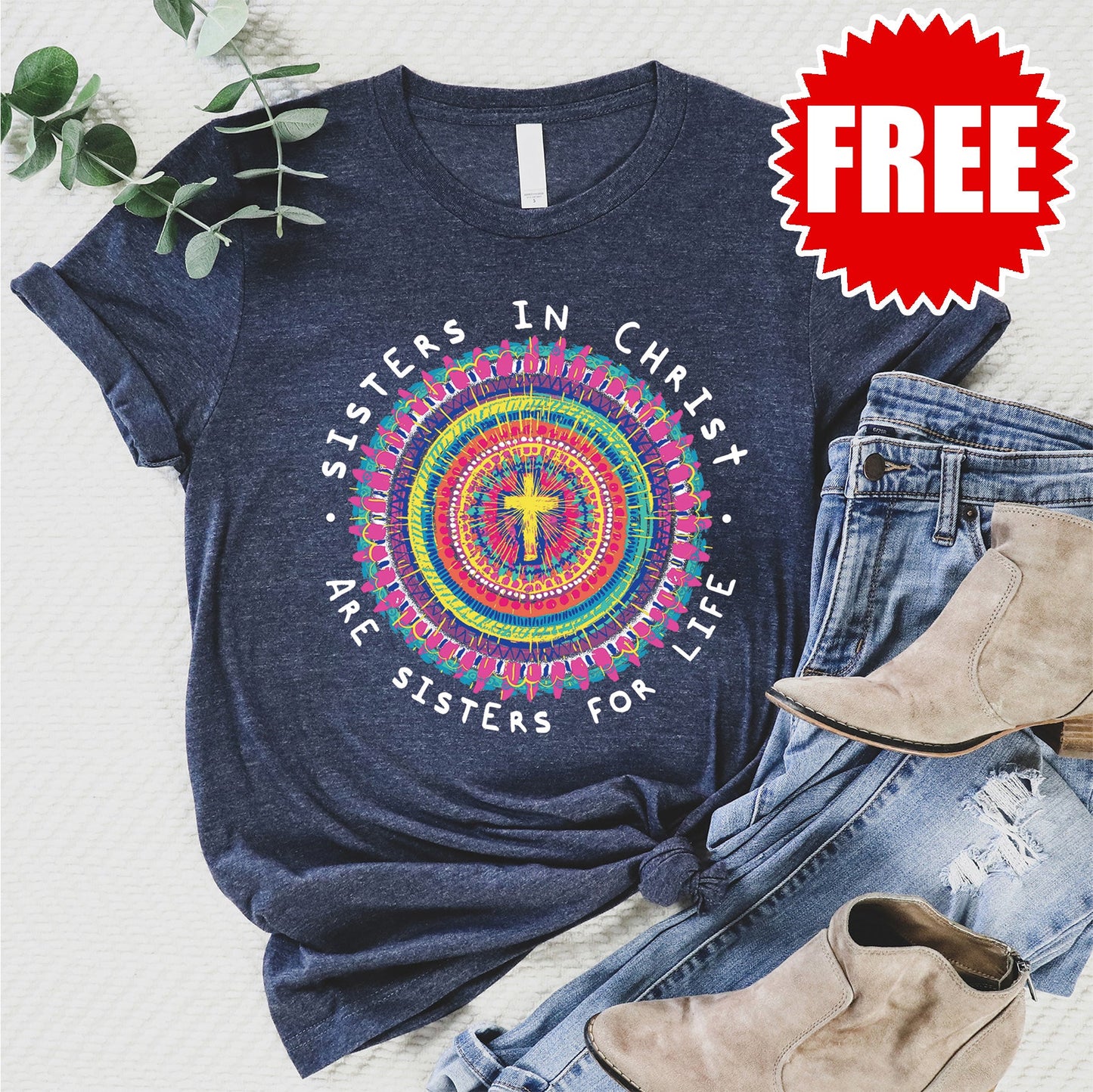 Sisters In Christ Tee - Heather Navy
