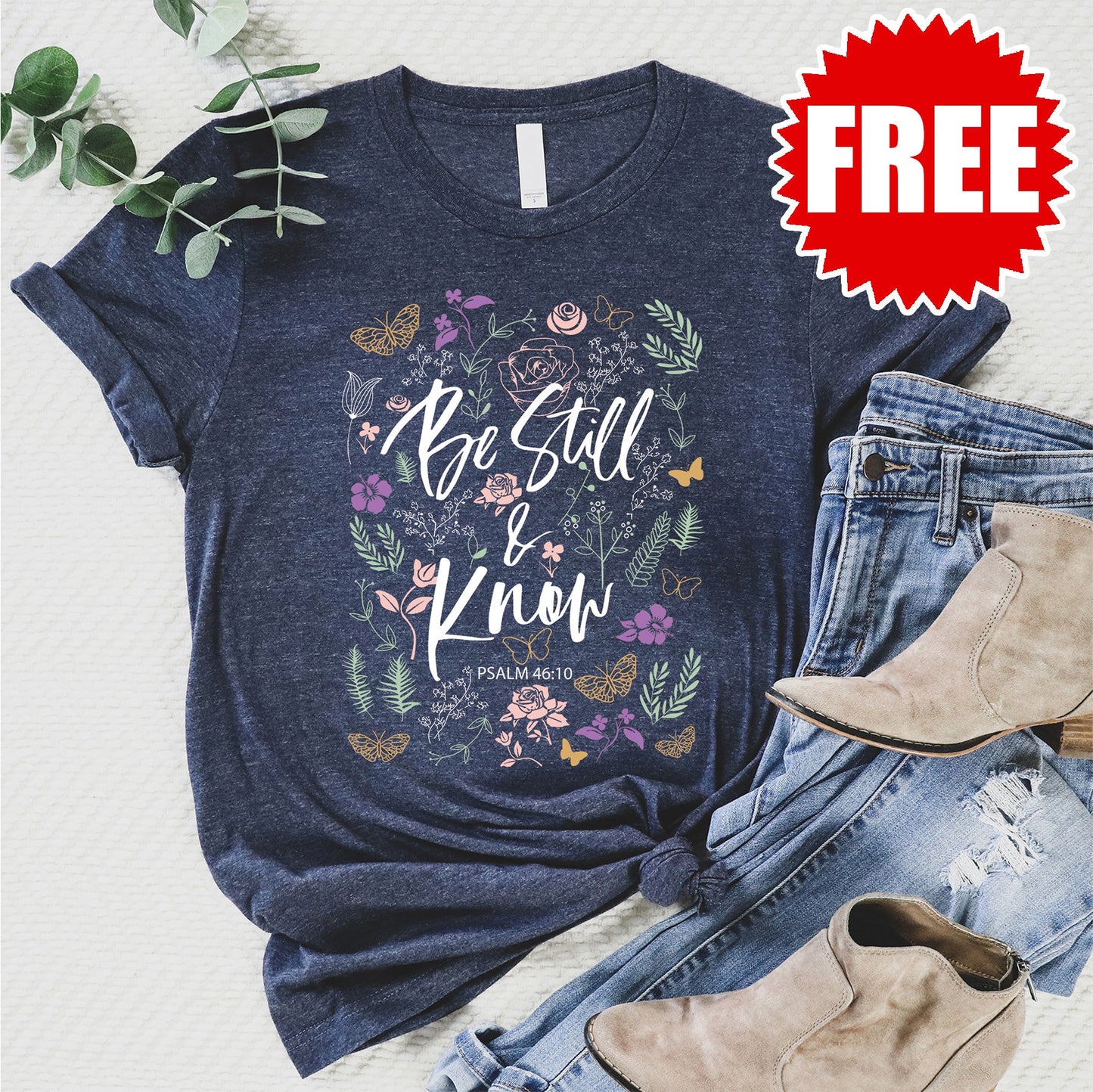Be Still Tee - Heather Navy Style001