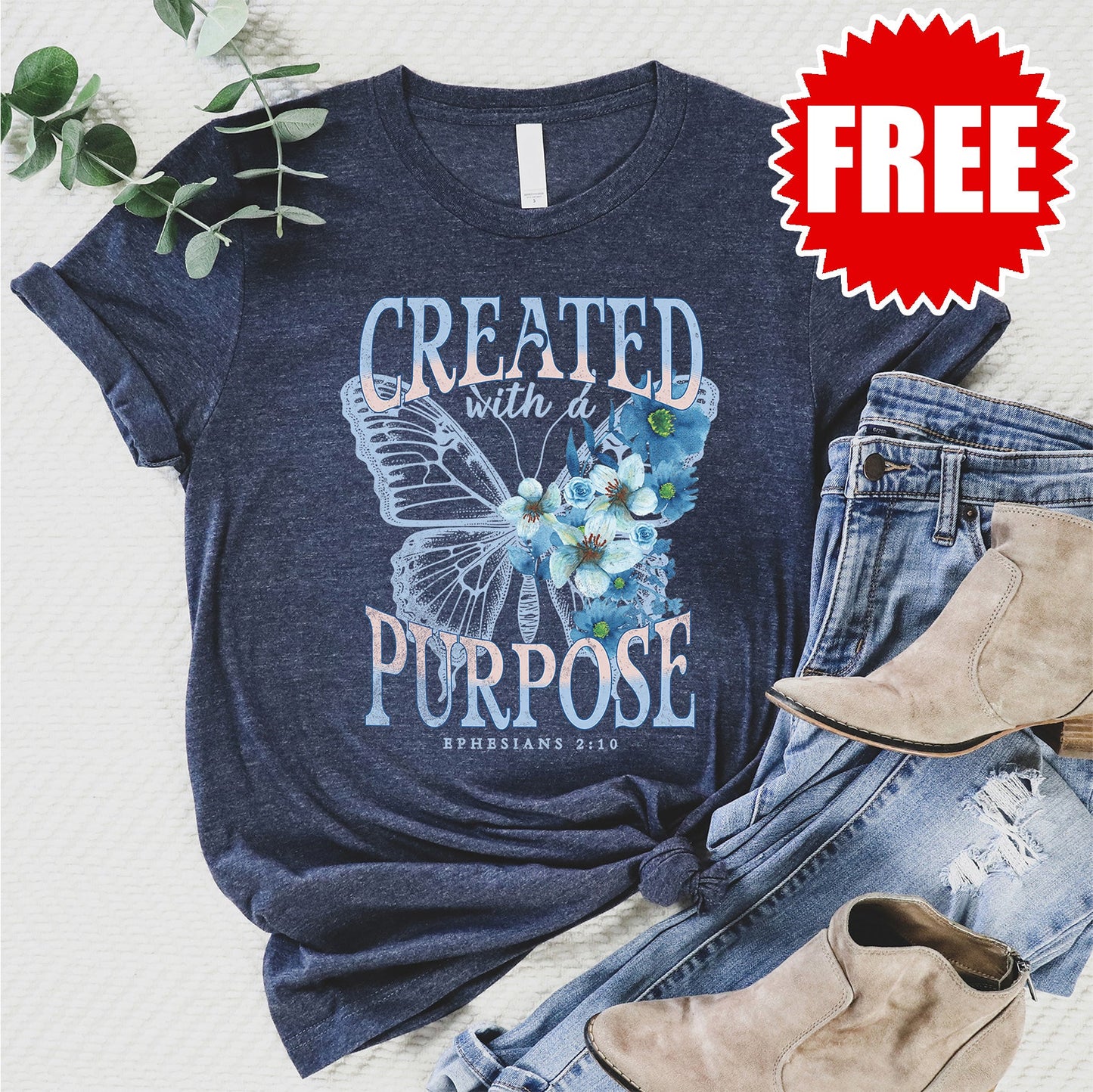 Created With A Purpose Tee - Heather Navy - 0