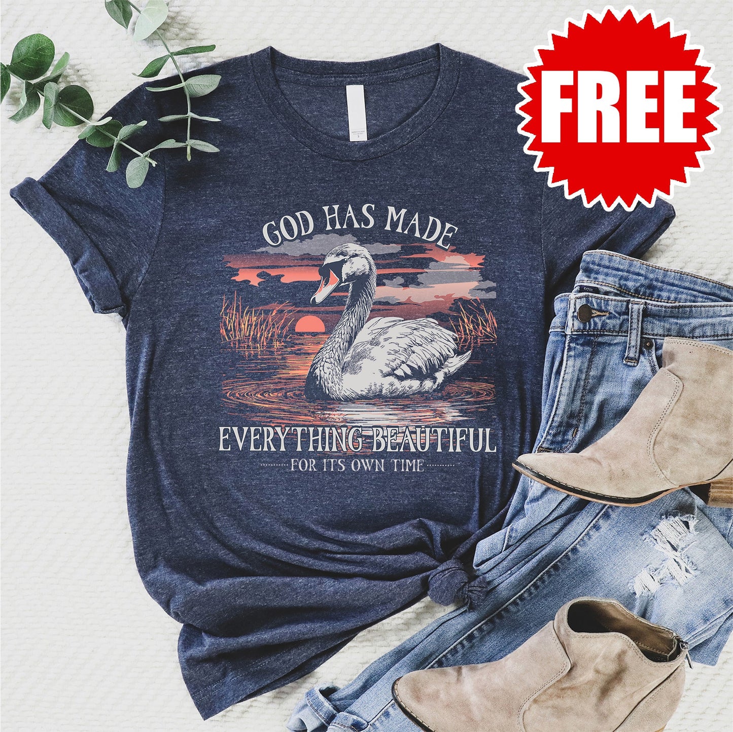 Beautiful Time Swan Tee - Heather Navy - 0