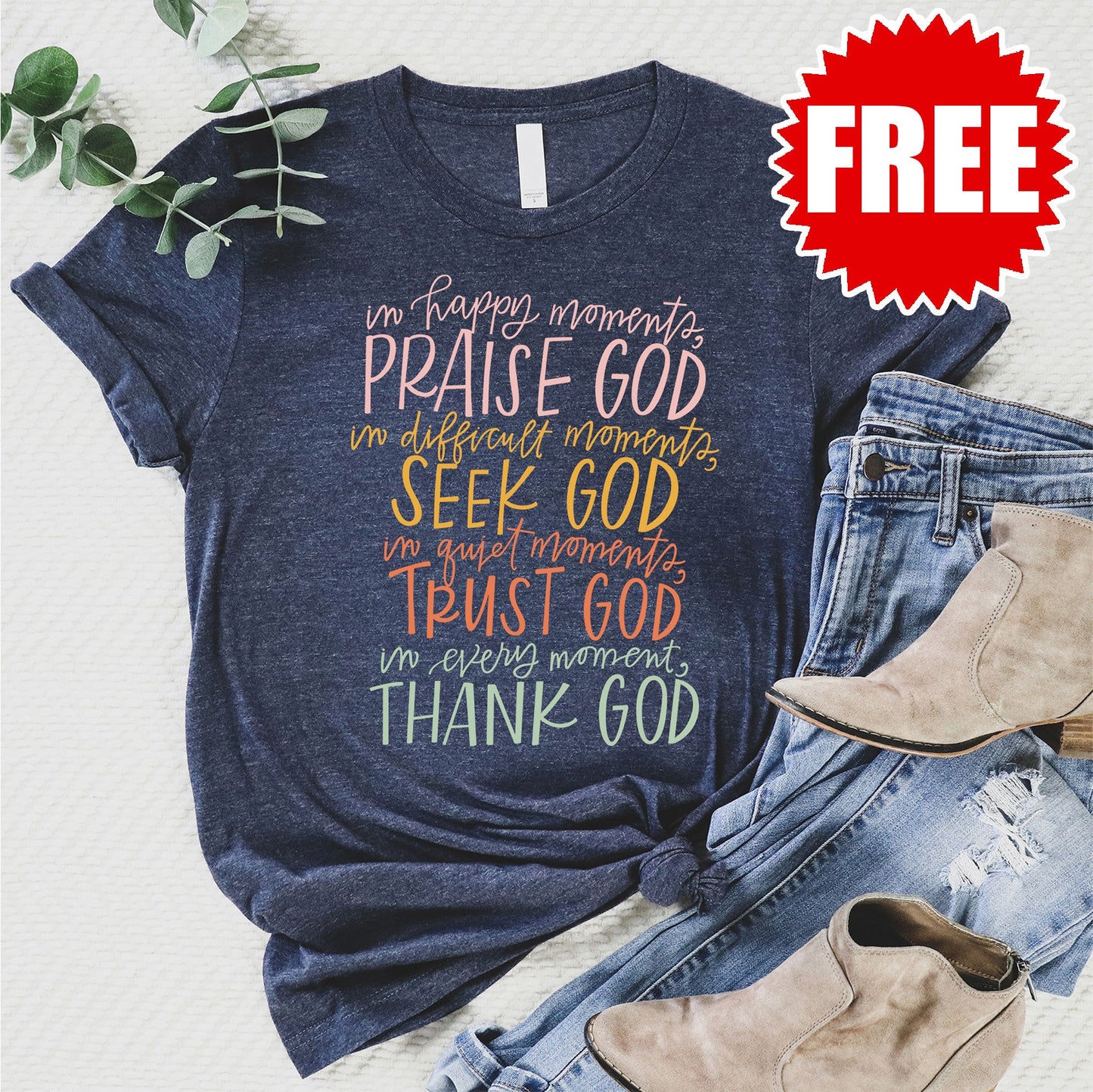 Thank God Tee - Heather Navy - FREE