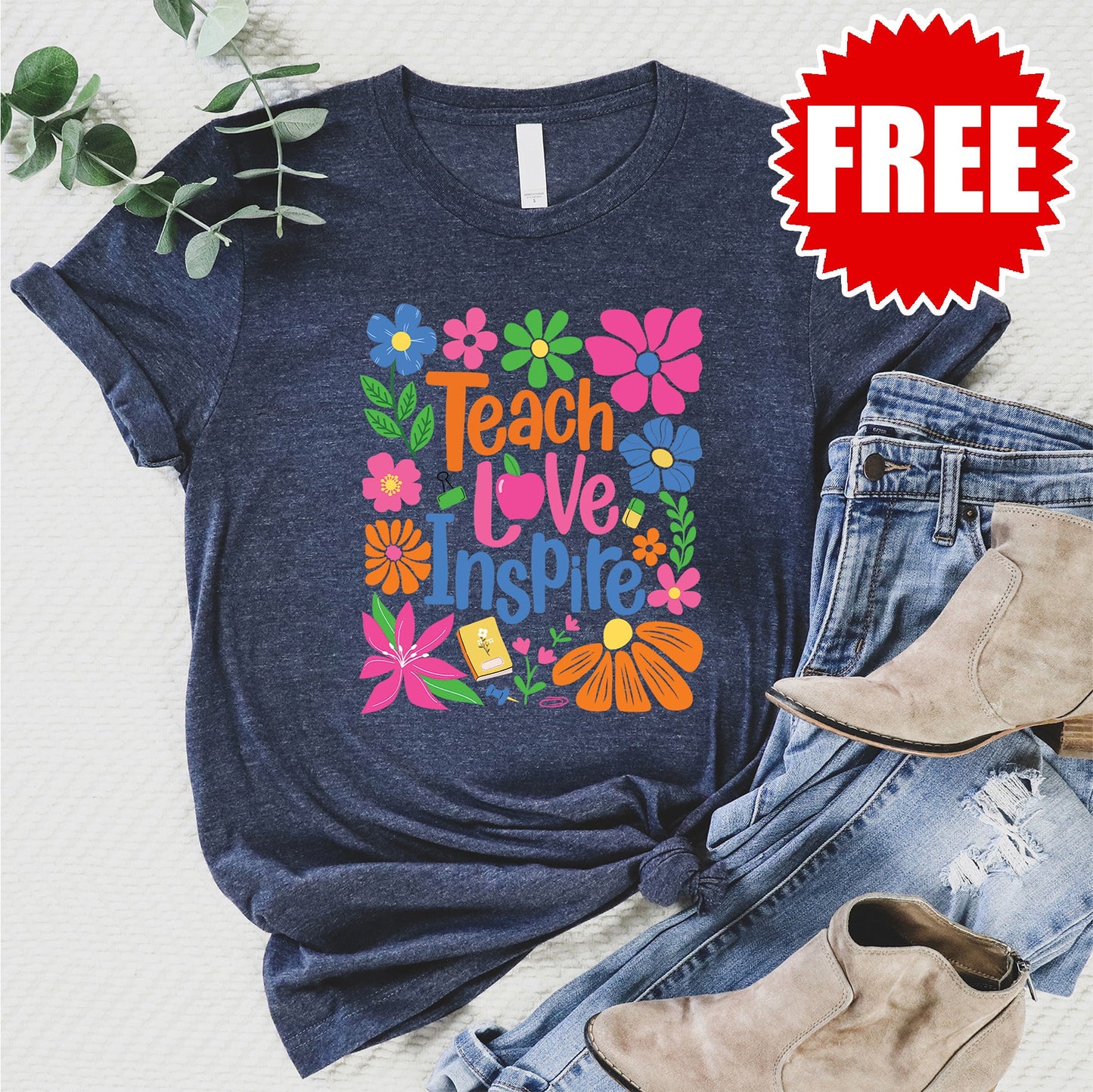 Teach Love Inspire Tee - Heather Navy - FREE