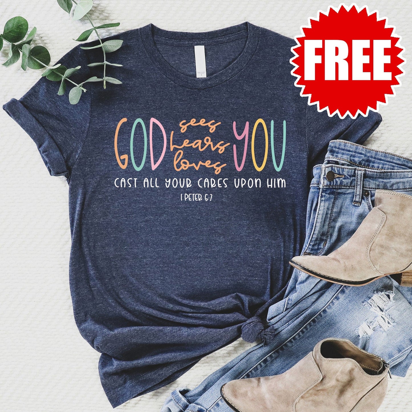 God Loves You Tee - Heather Navy