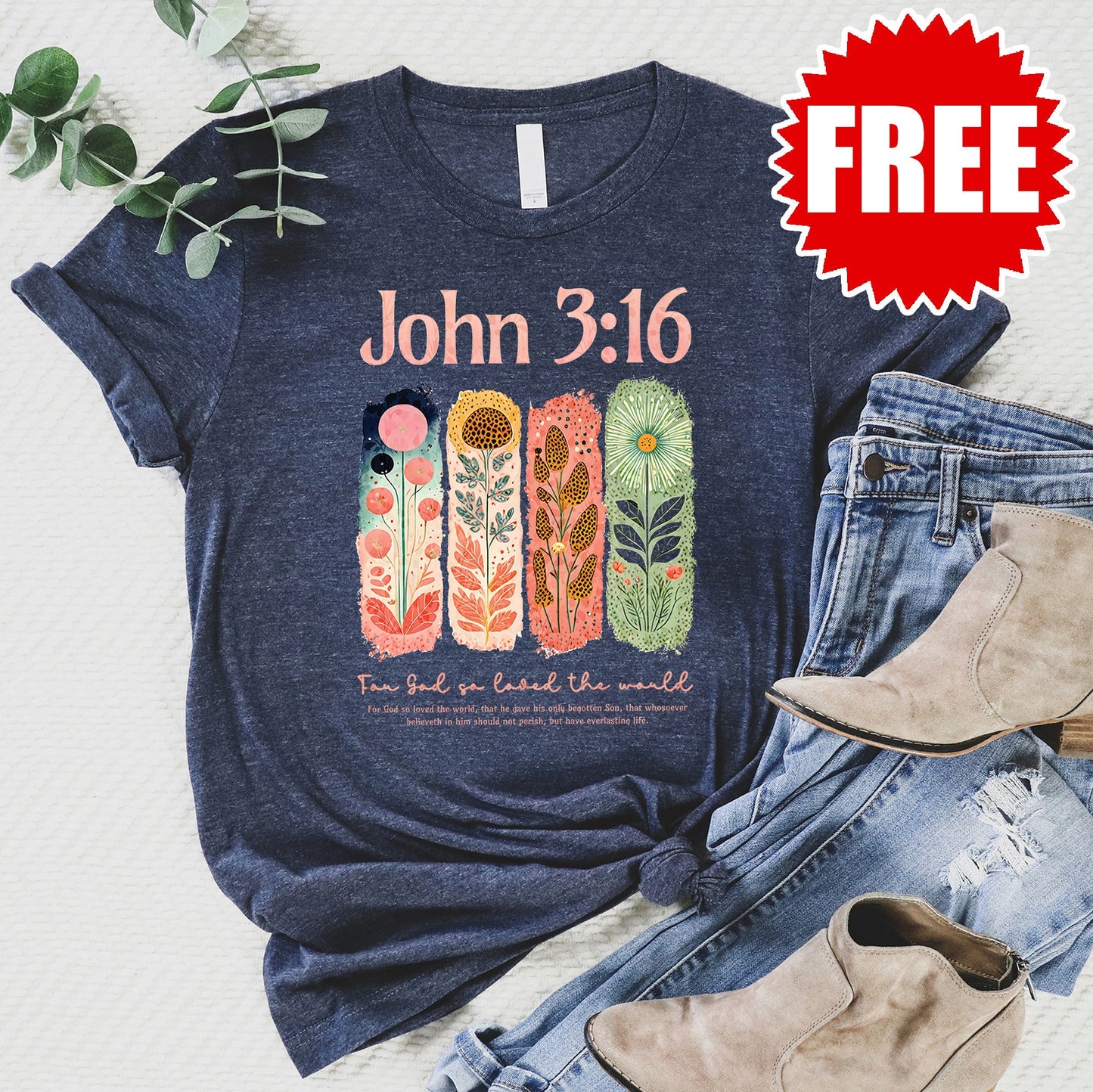 John 3:16 Tee - Heather Navy - 0 Style001