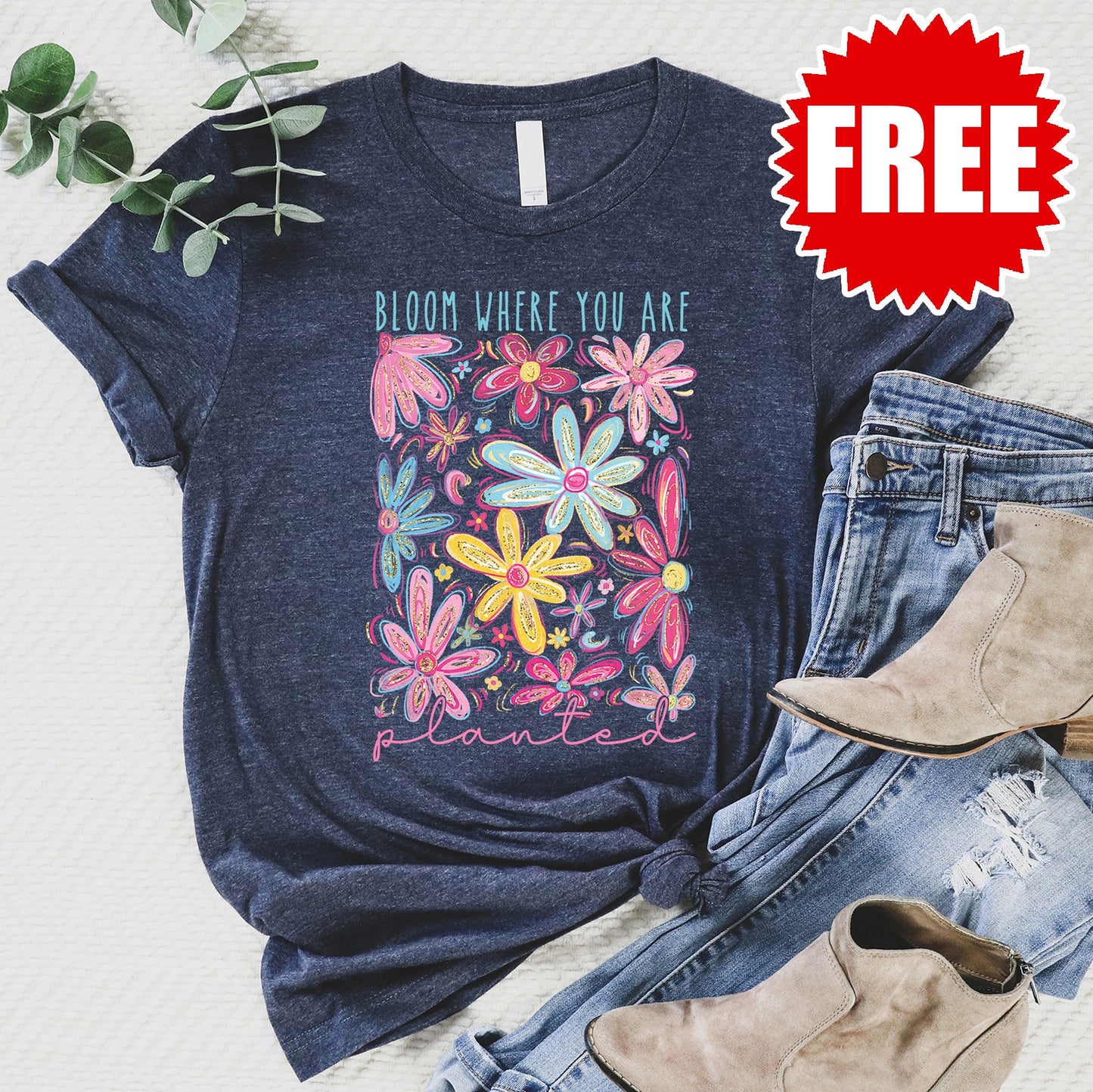 Bloom Tee - Heather Navy - FREE