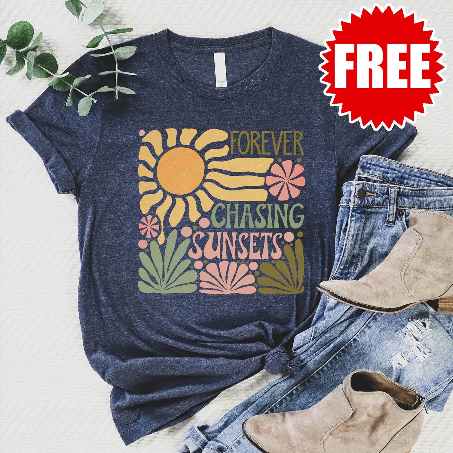 Forever Chasing Sunsets Tee - Heather Navy - 0