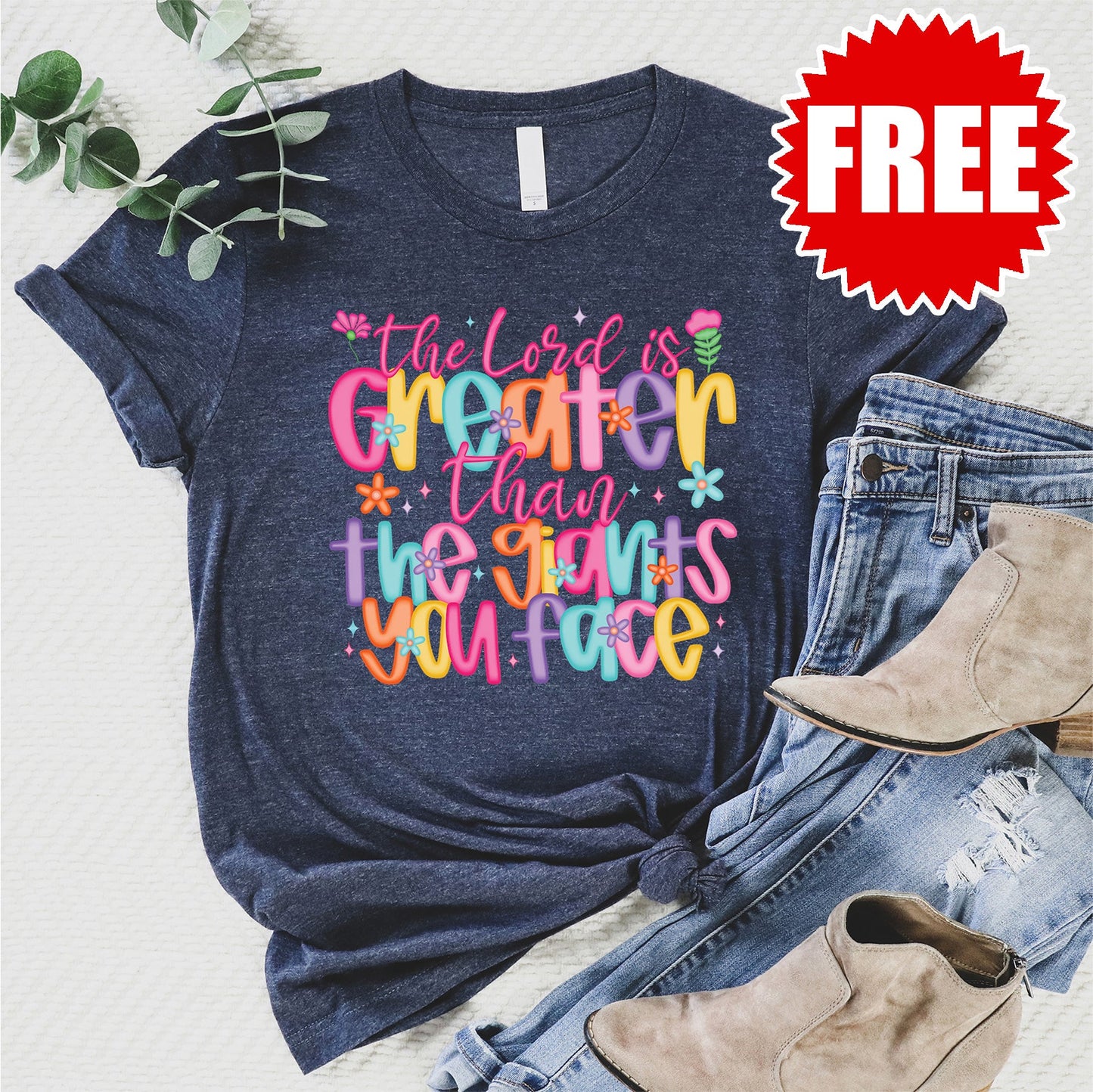 The Lord is Greater Tee - Heather Navy - 0