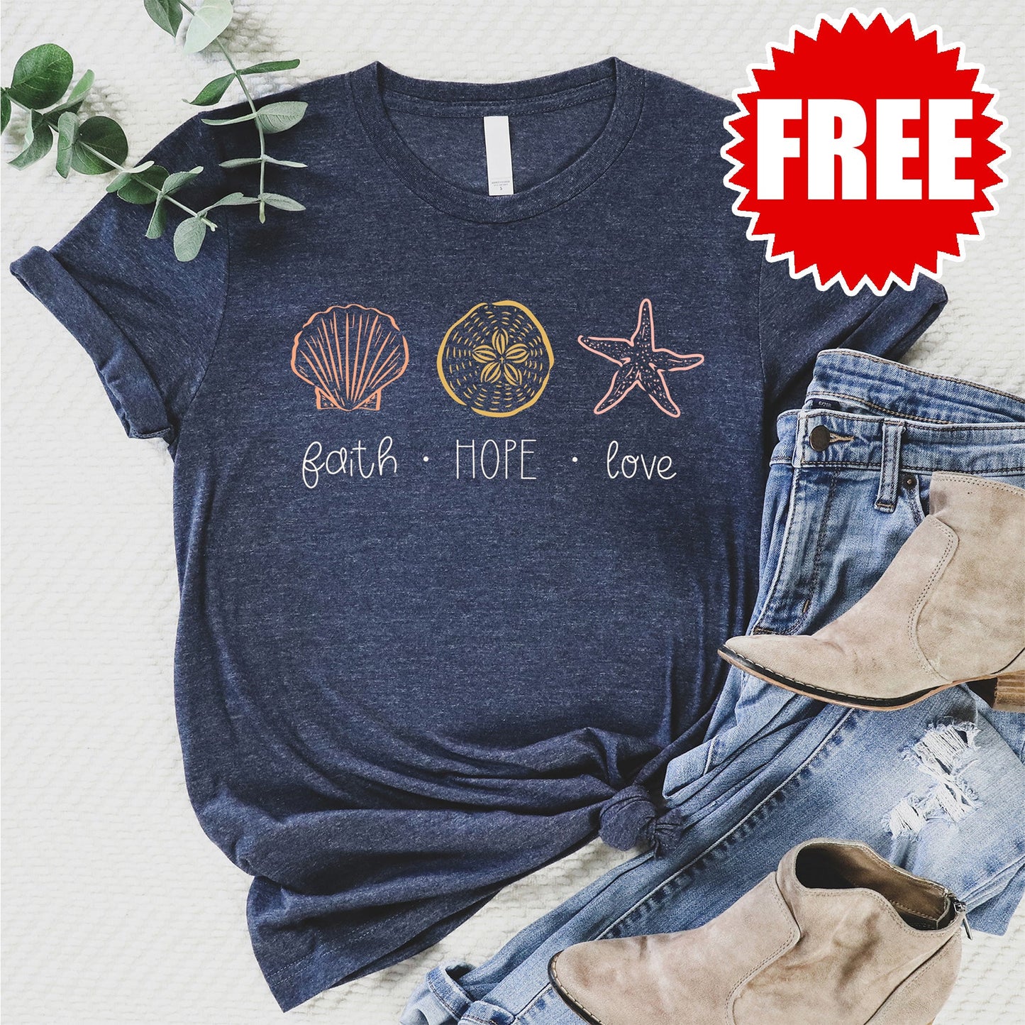 Faith Hope Love Tee - Heather Navy - FREE