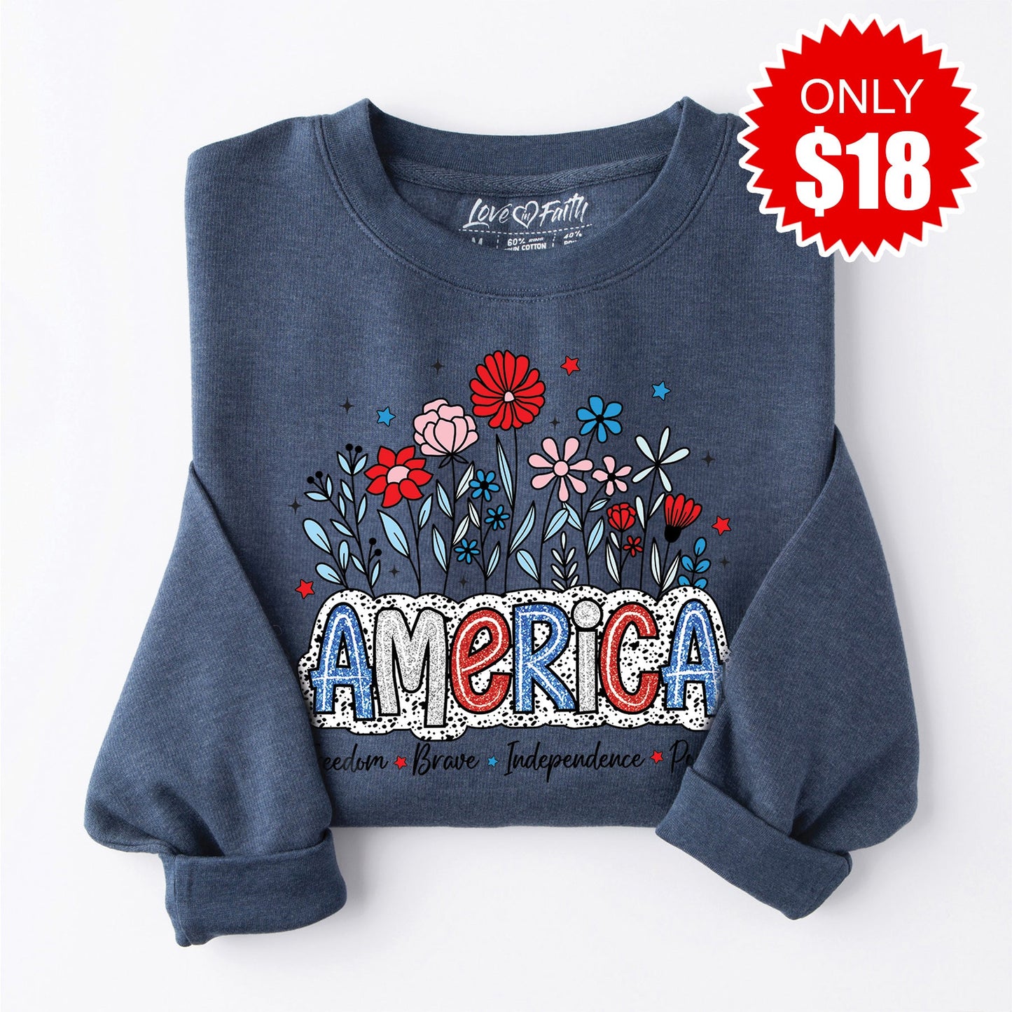 America Glitter Sweatshirt - Heather Navy - 18