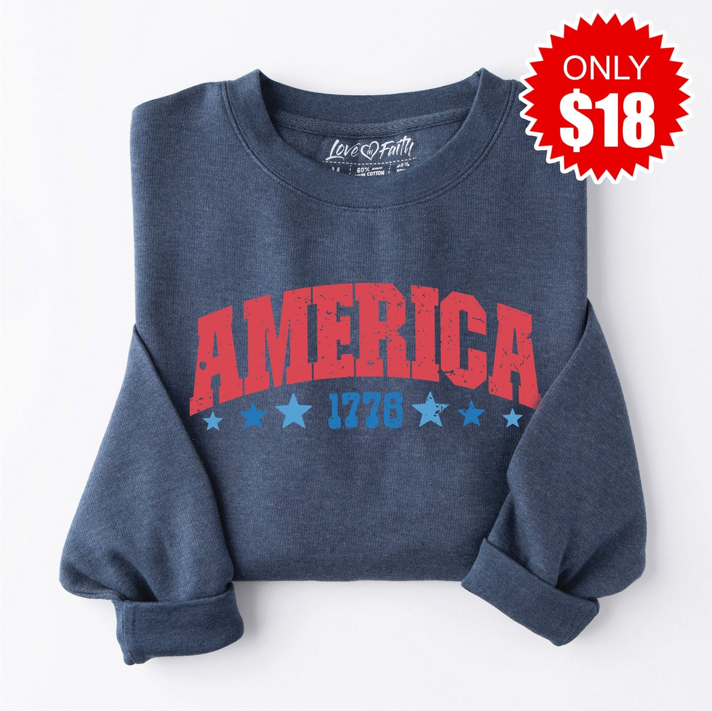 America 1776 Sweatshirt - Heather Navy - 18