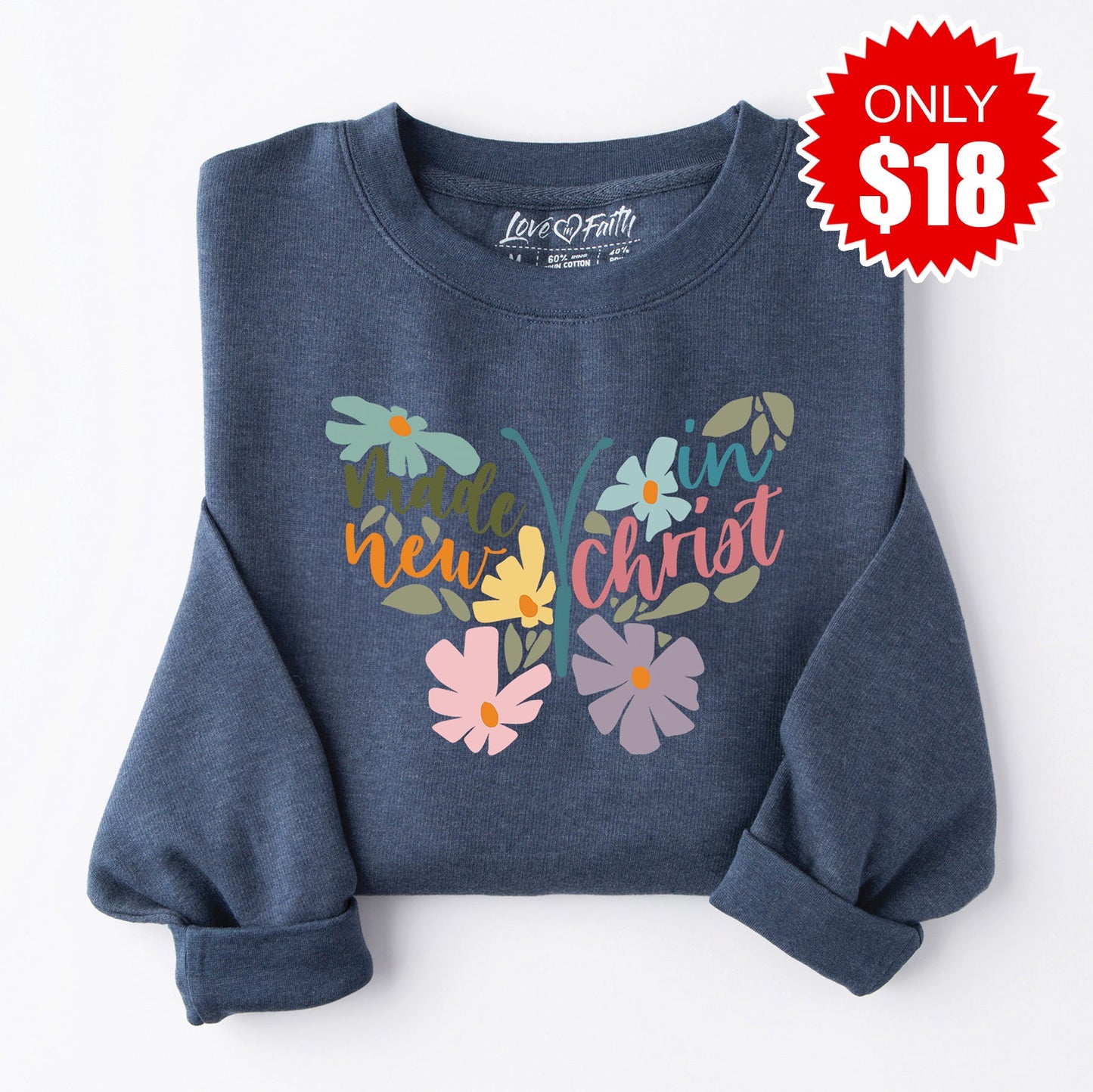 Made New In Christ Sweatshirt - Heather Navy - 18