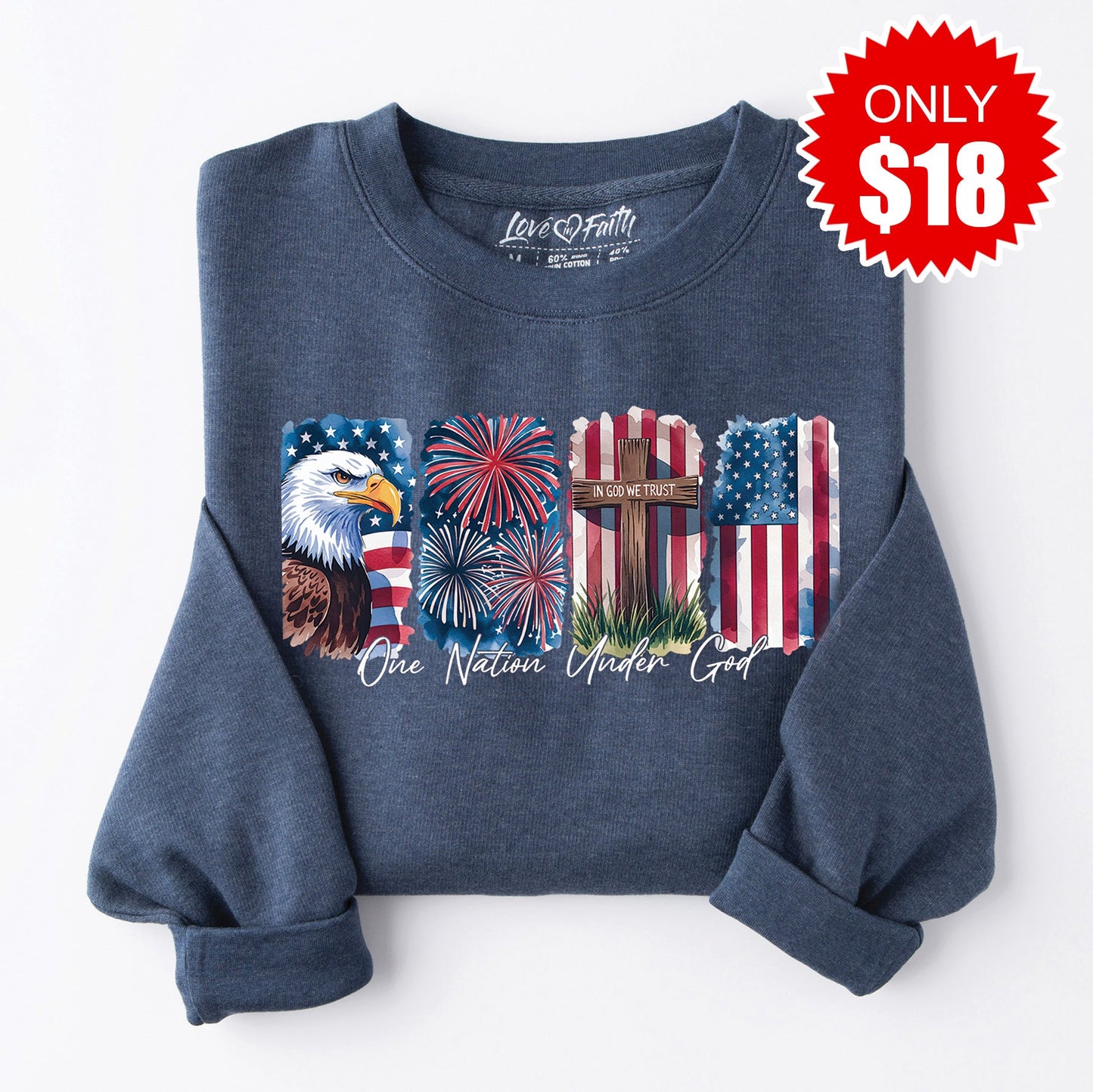 One Nation Under God Sweatshirt - Heather Navy - 18