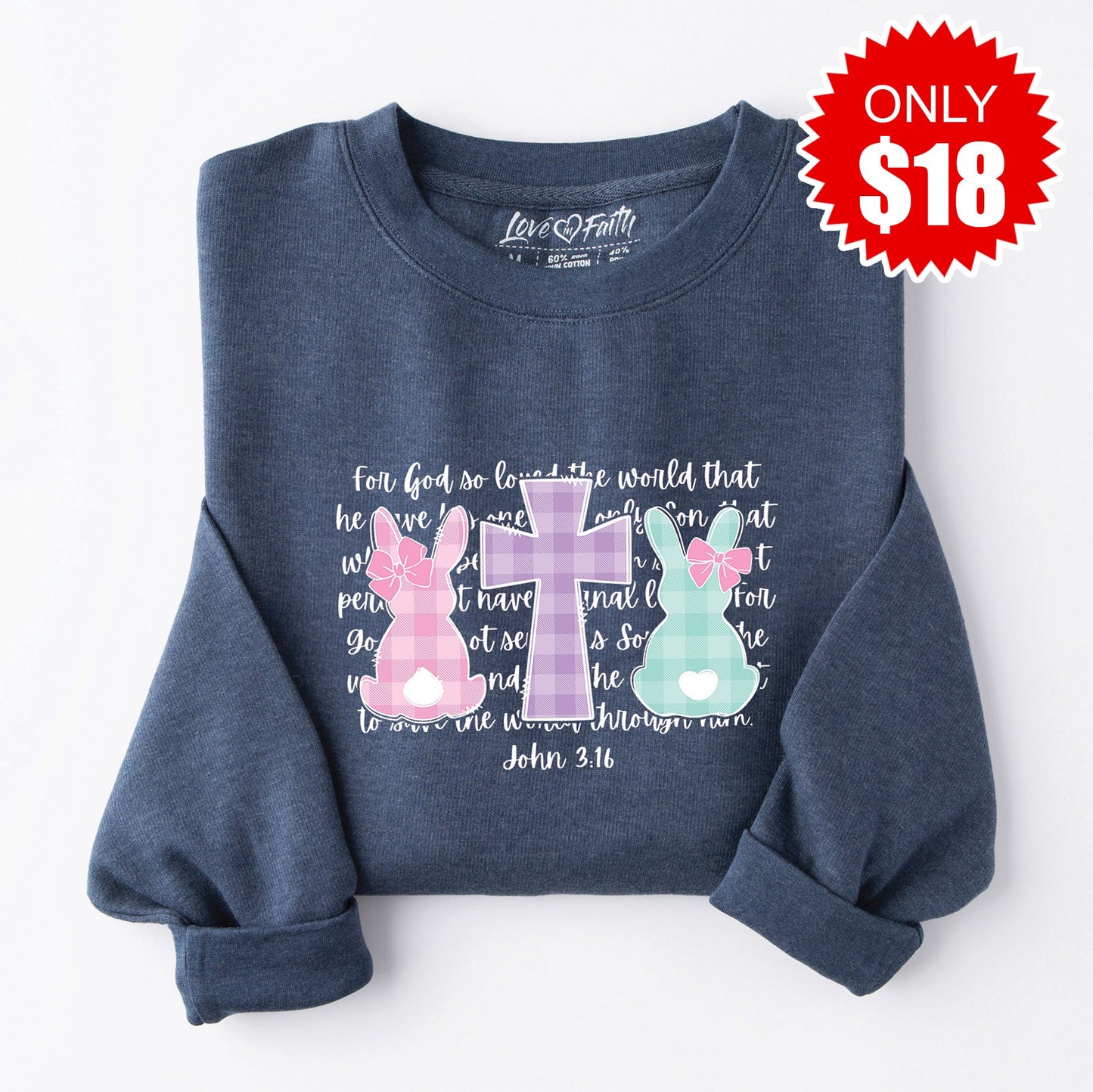 John 3:16 Bunnies Sweatshirt - Heather Navy - 18