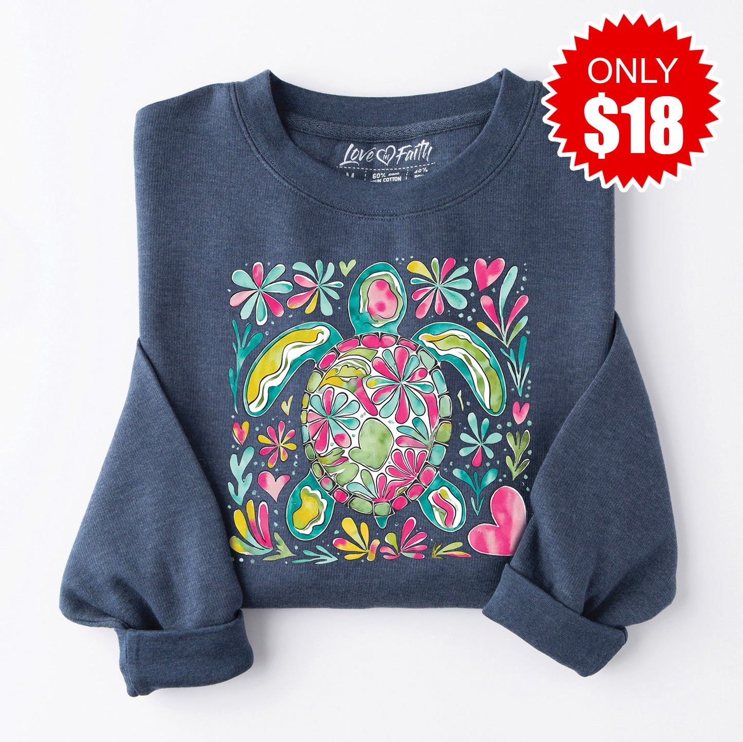 Turtle Floral Sweatshirt - Heather Navy - 18