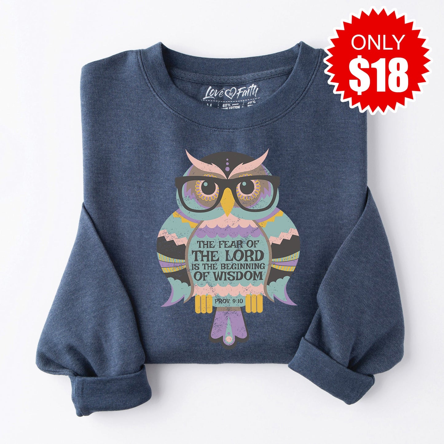 Wisdom Owl Sweatshirt - Heather Navy - 18