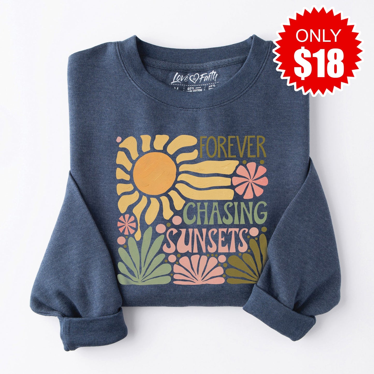 Forever Chasing Sunsets Sweatshirt - Heather Navy - 18