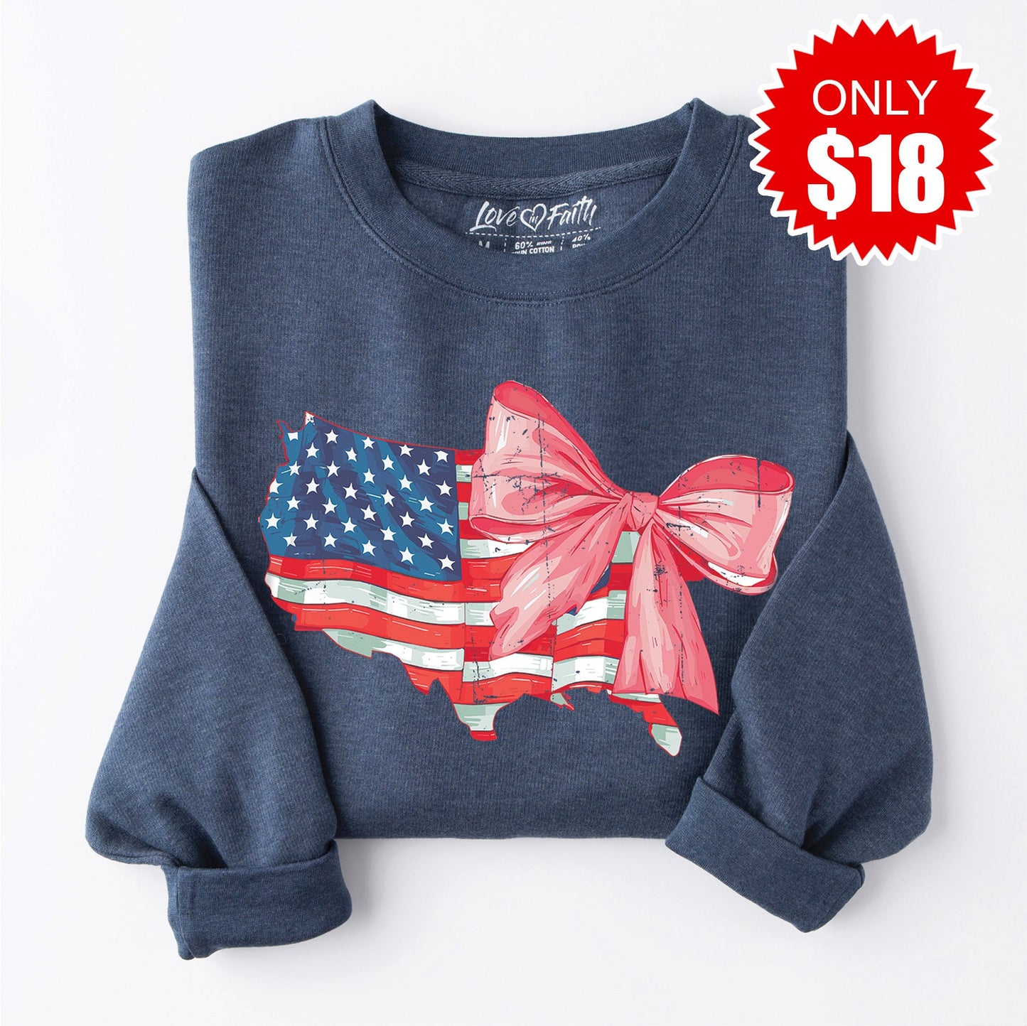 USA Ribbon Sweatshirt - Heather Navy - 18