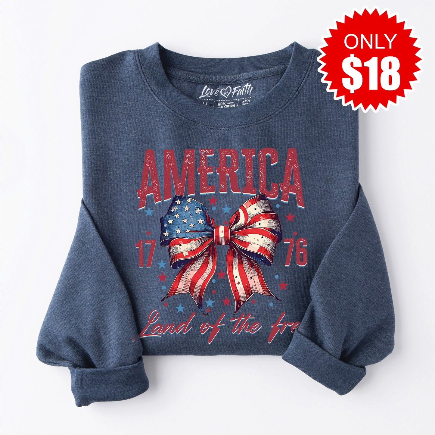 Land Of The Free Sweatshirt - Heather Navy - 18 Style001