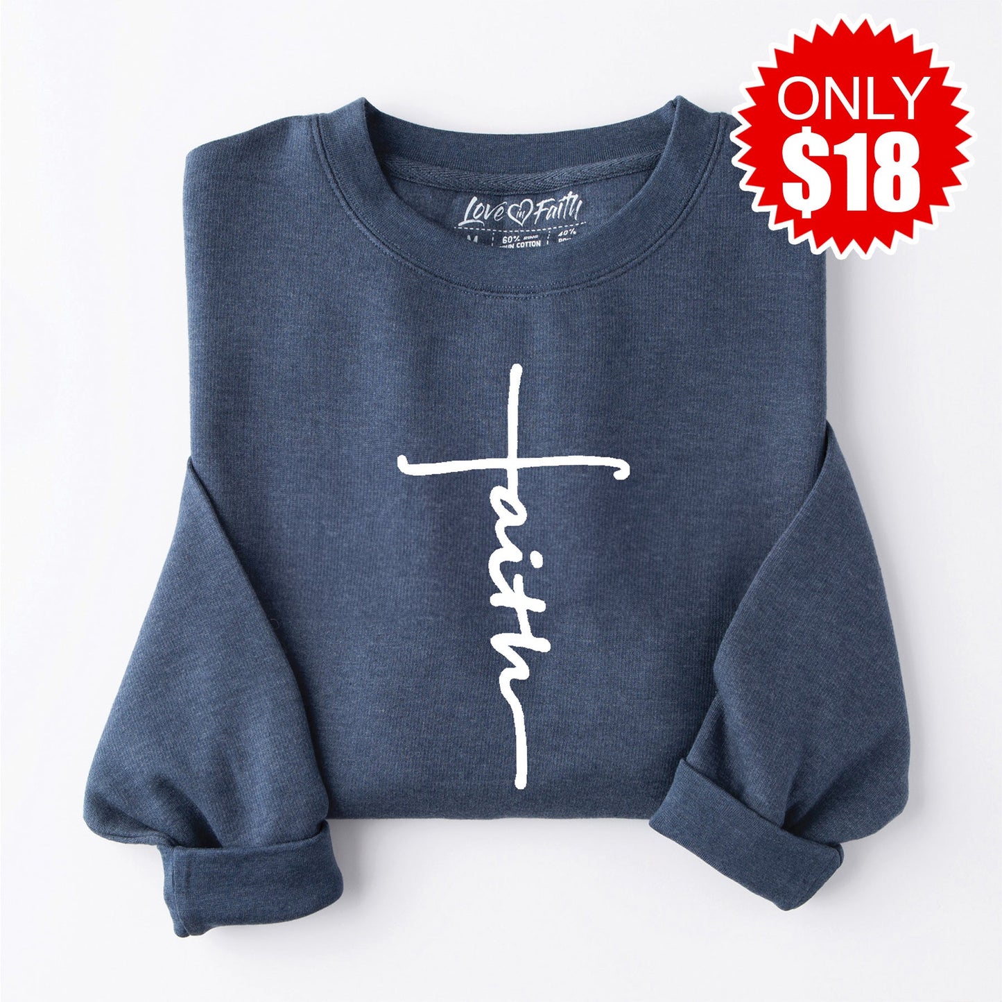 Faith Cross Crewneck Sweatshirt - Heather Navy