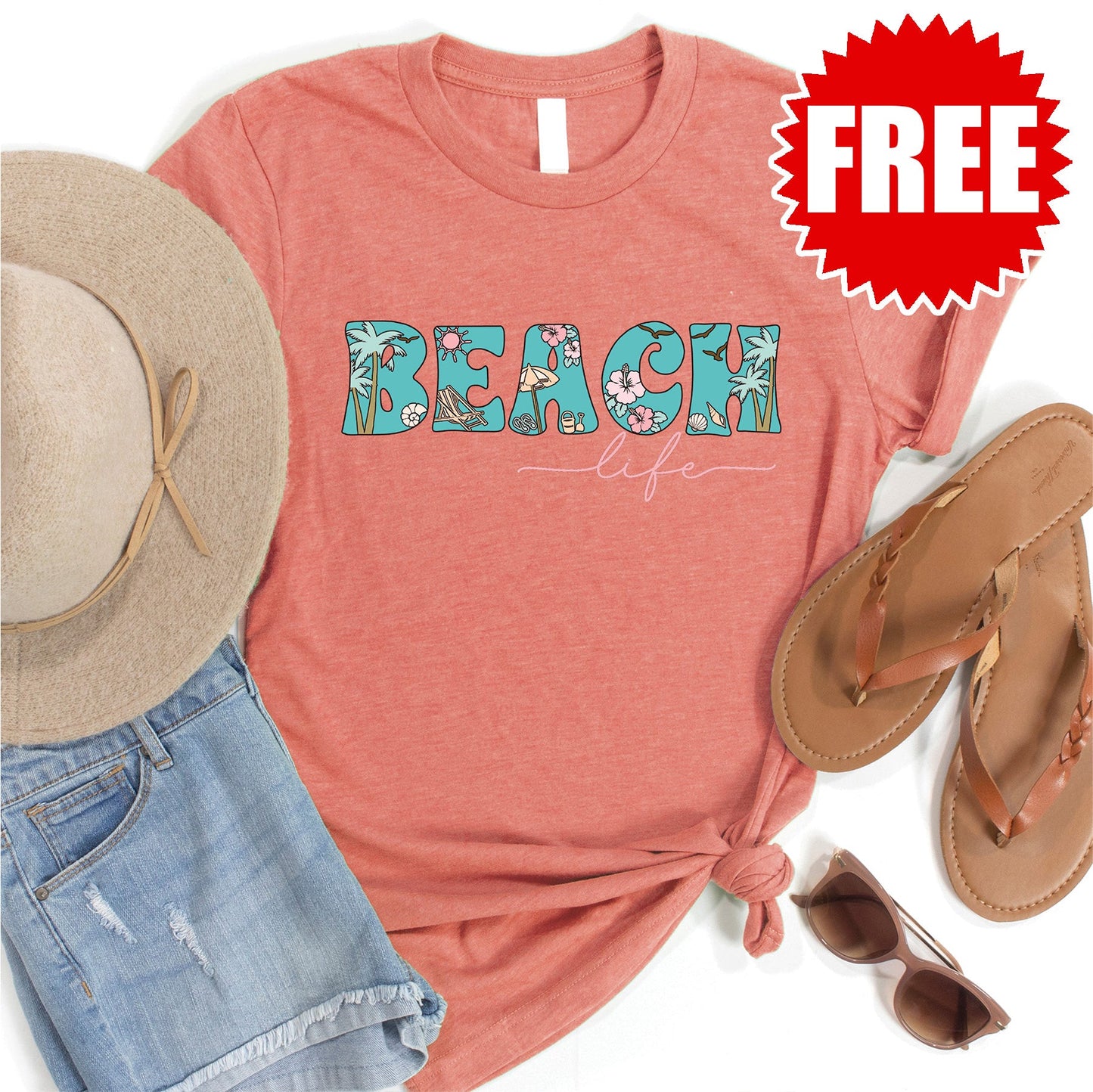 Beach Life Tee - Heather Papaya - 0