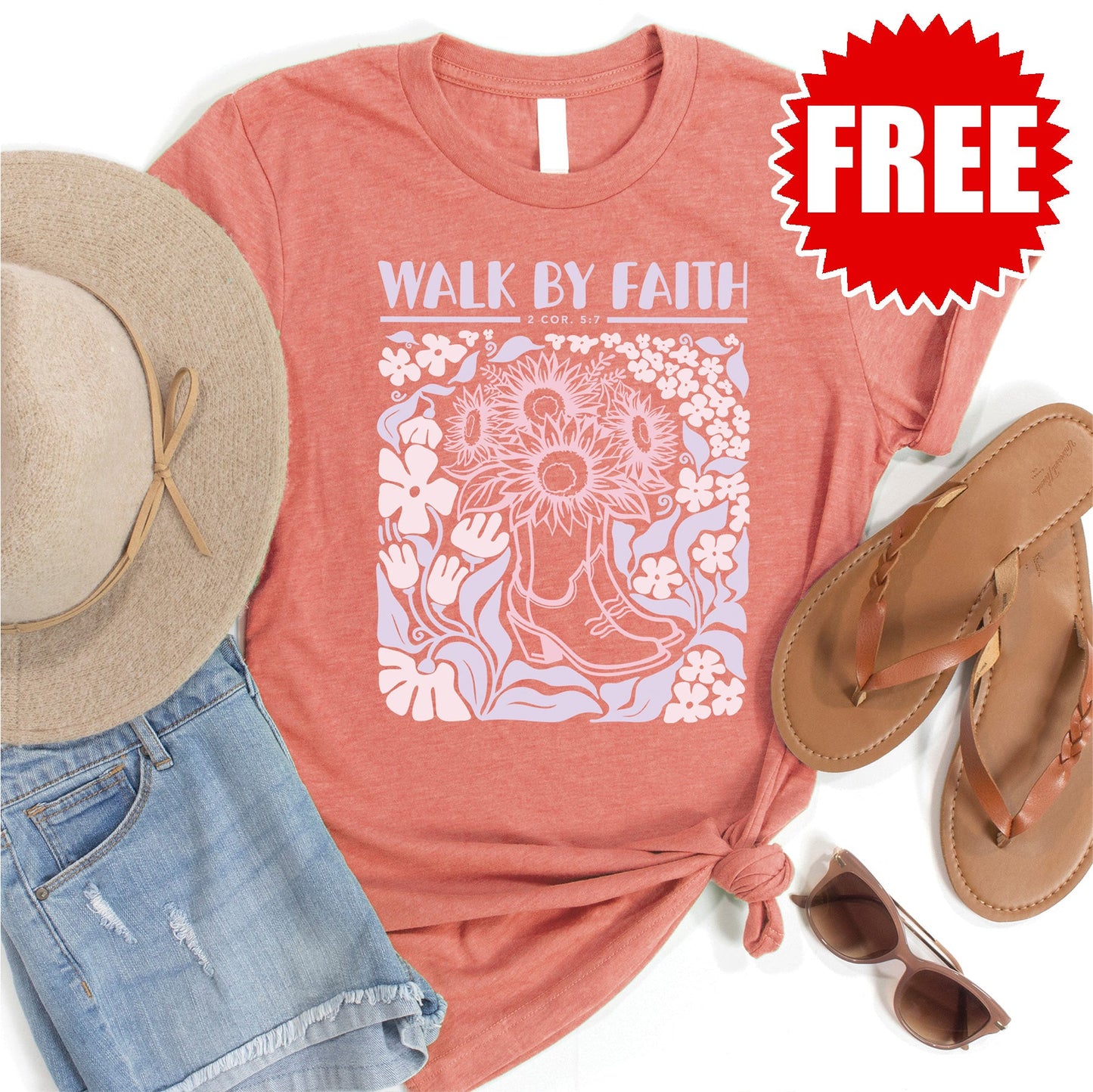 Walk By Faith Tee - Heather Papaya - 0