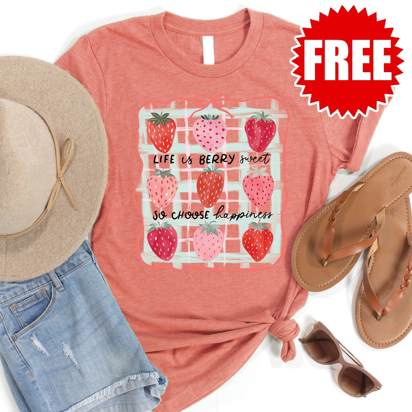 Life Is Berry Sweet Tee - Heather Papaya - 0