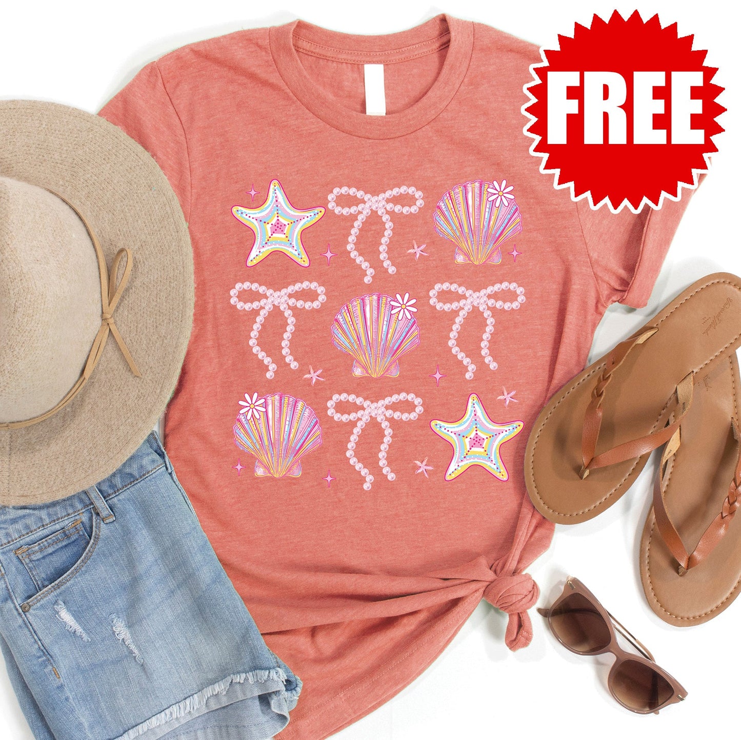 Shells and Ribbons Tee - Heather Papaya - 0