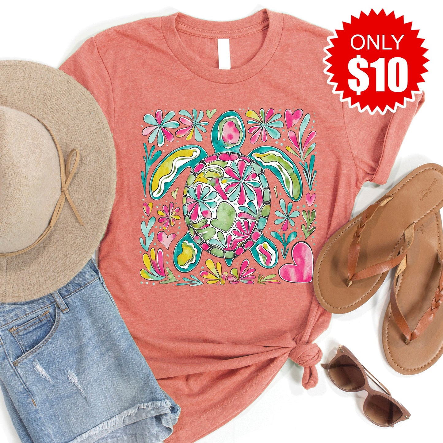 Turtle Floral Tee - 10 P
