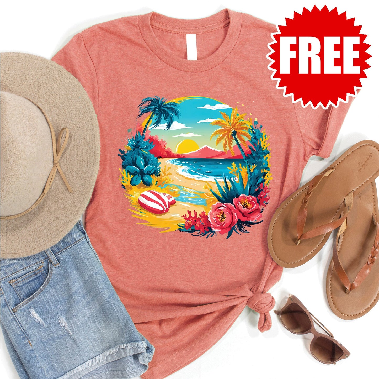Sunset Tee - Heather Papaya - 0