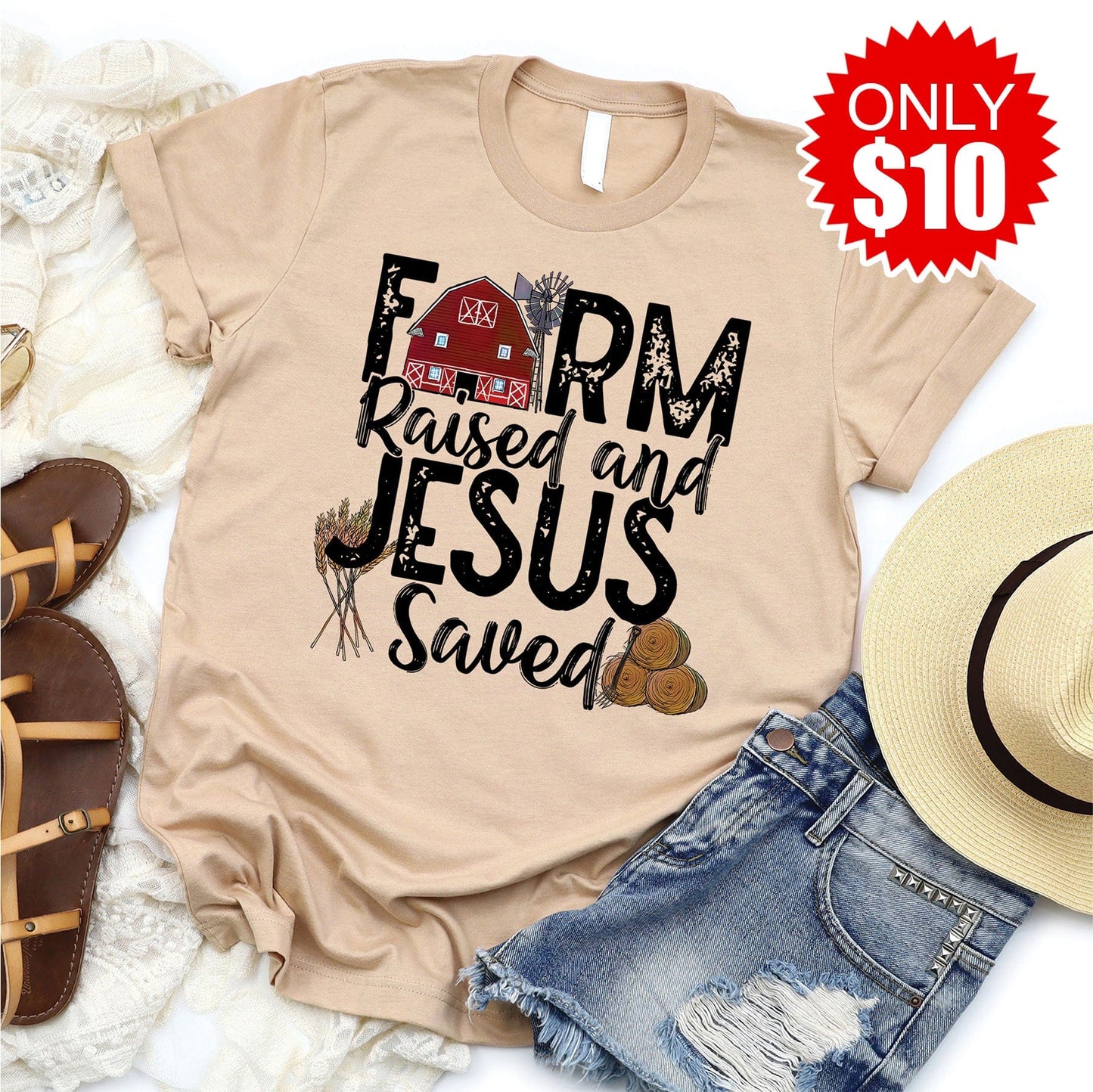 Farm Raised Jesus Saved Tee - 10