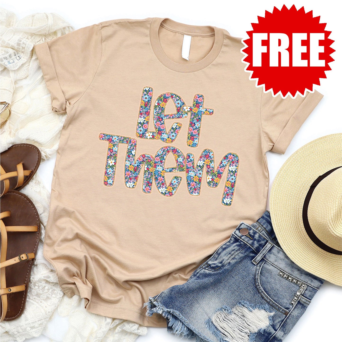 Let Them Floral Tee - Heather Sand Dune - 0