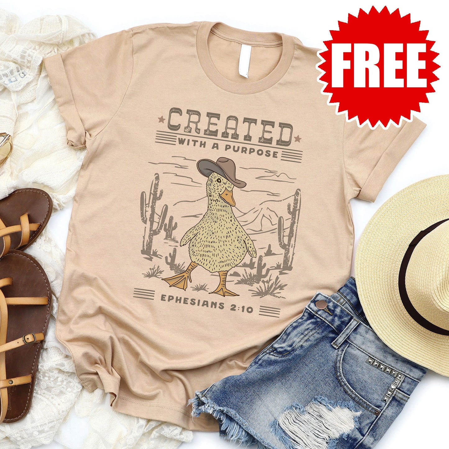 Created with a Purpose - Duck Tee - Heather Sand Dune - 0