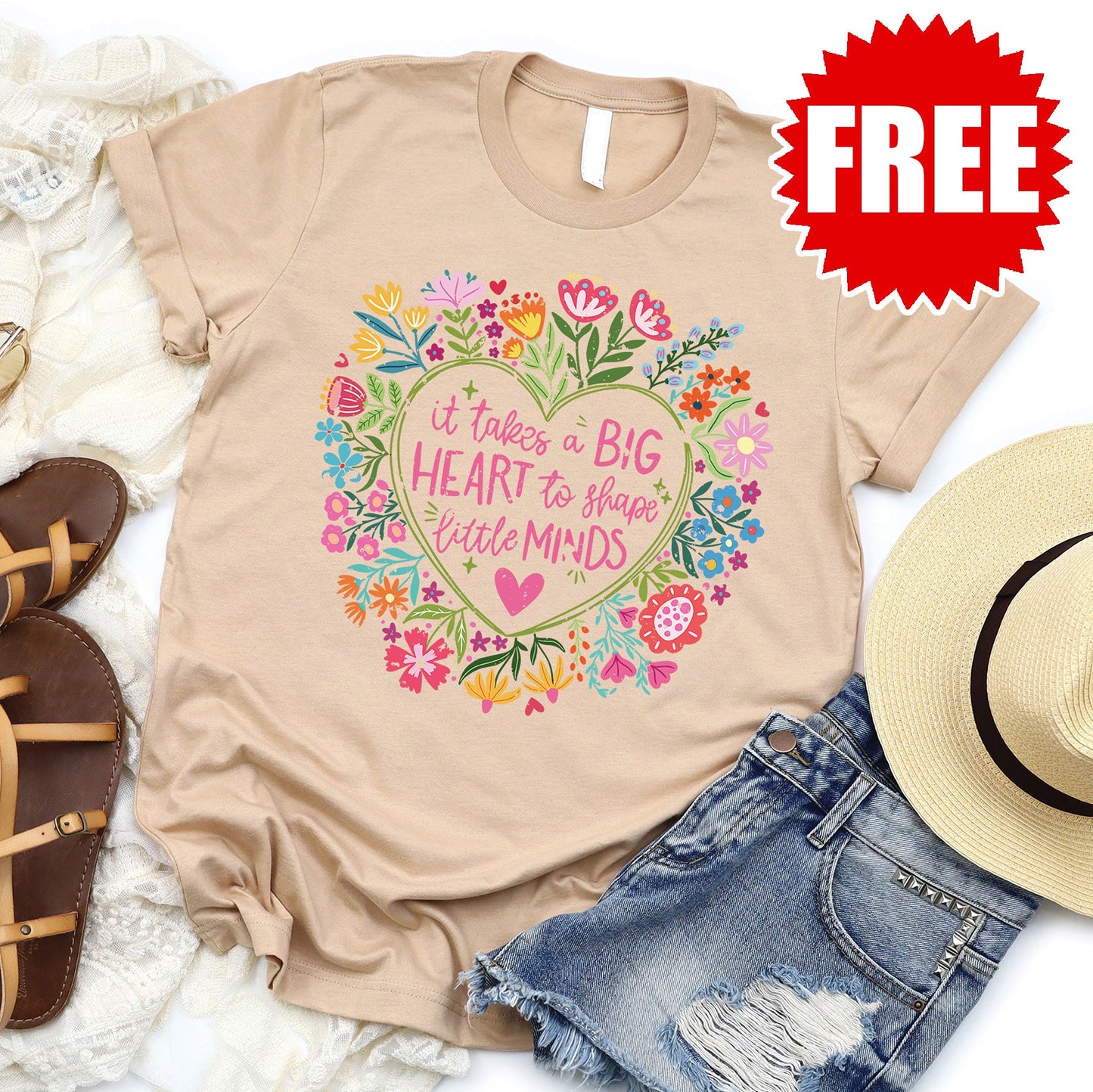 Big Heart Tee - Heather Sand Dune - 0