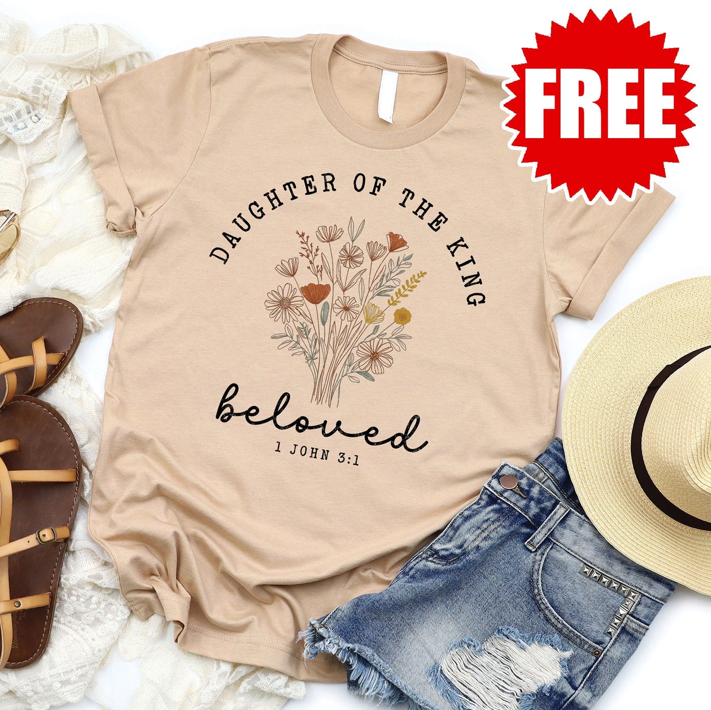 Beloved Daughter Of The King Tee - Heather Sand - 0